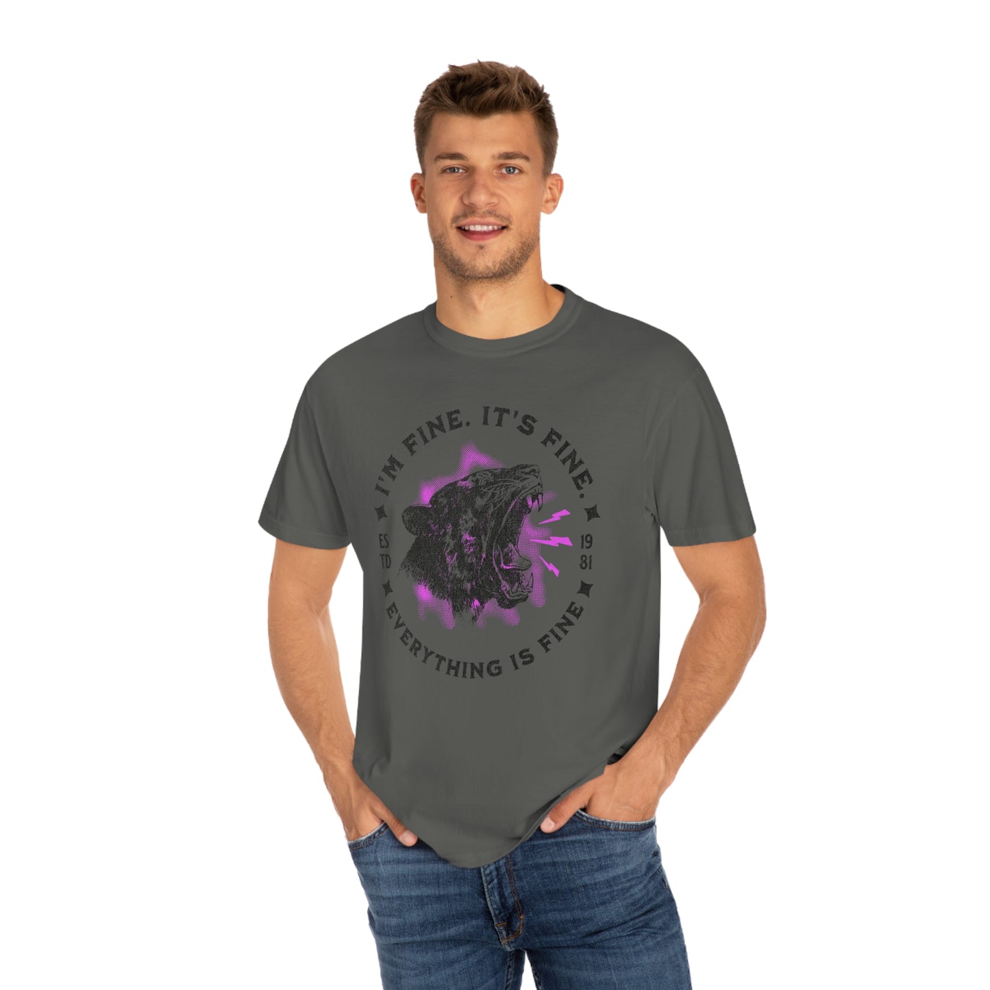 * Black on Pepper Comfort Colors Everything is Fine Cheetah Tee *6 Colors (S-4X)