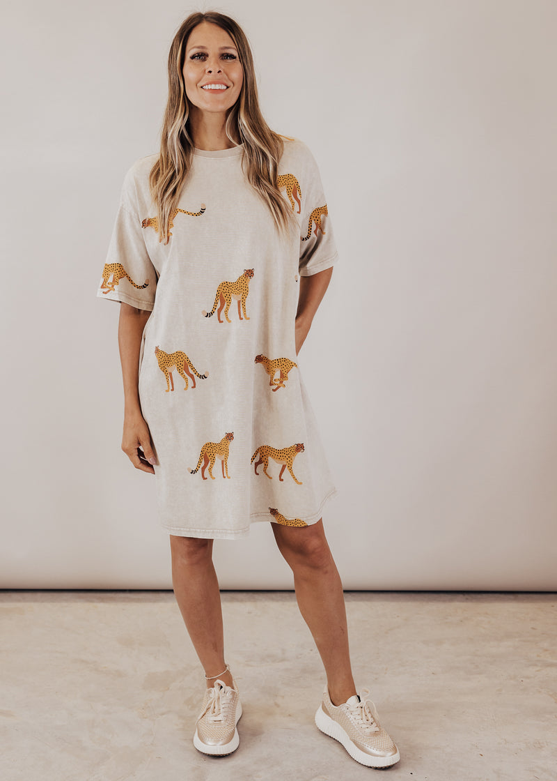 Oversized Cheetah T-Shirt Dress (S-3X) *WASHED TAUPE