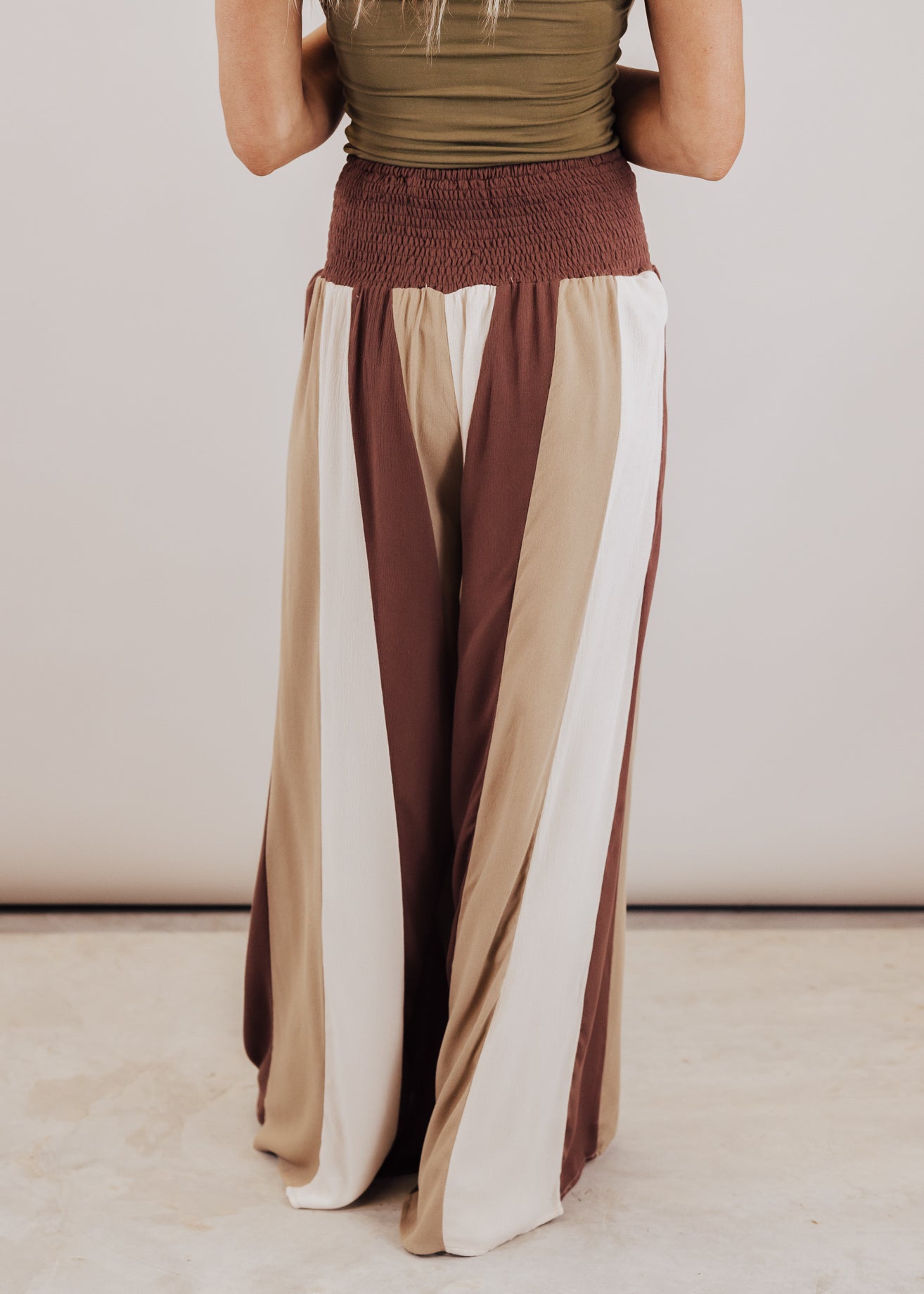Wide Leg Patch Work Pants *BROWN/OLIVE/CREAM