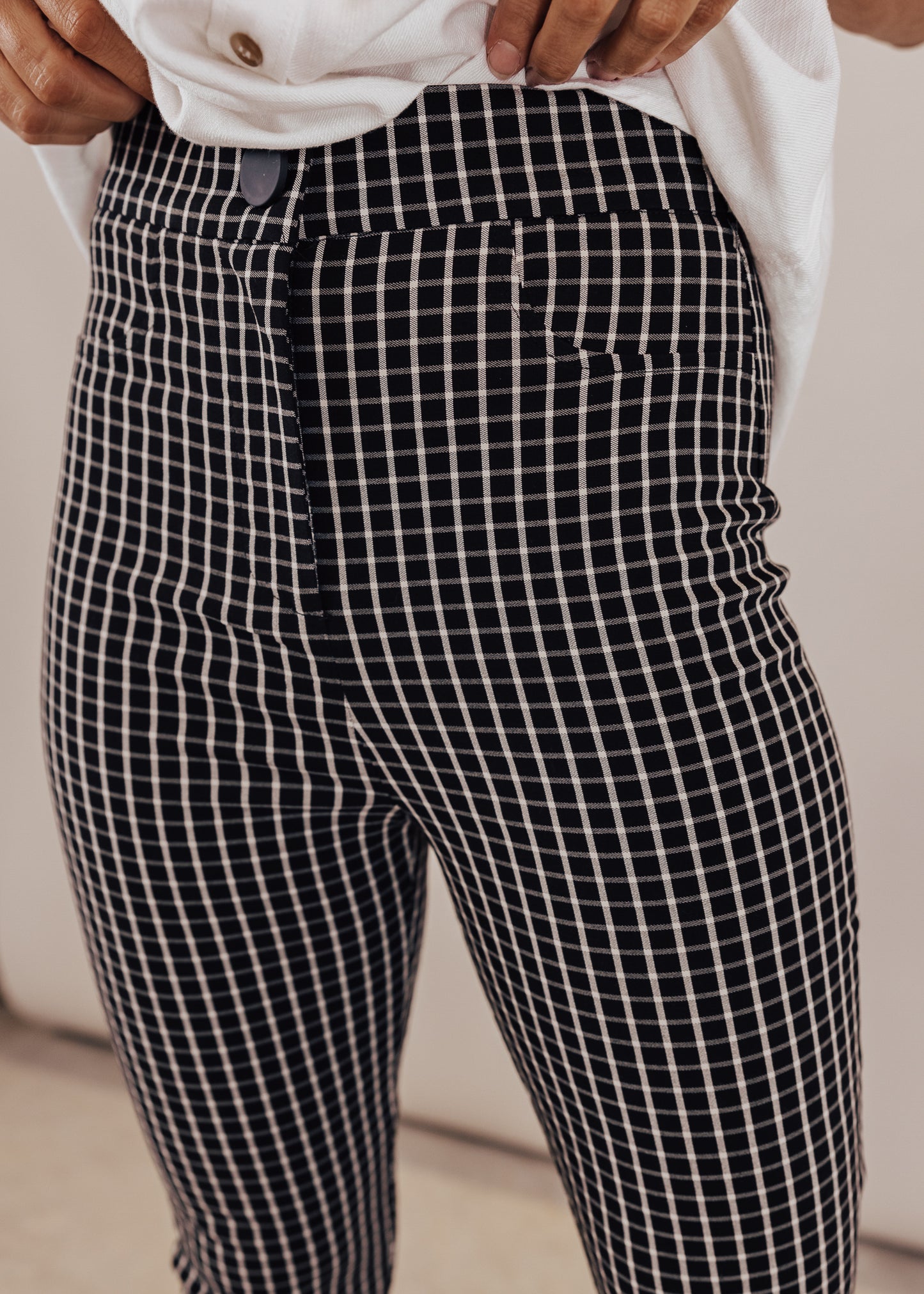 3X: Checkered Straight Leg Pants (S-3X) *BLACK/IVORY