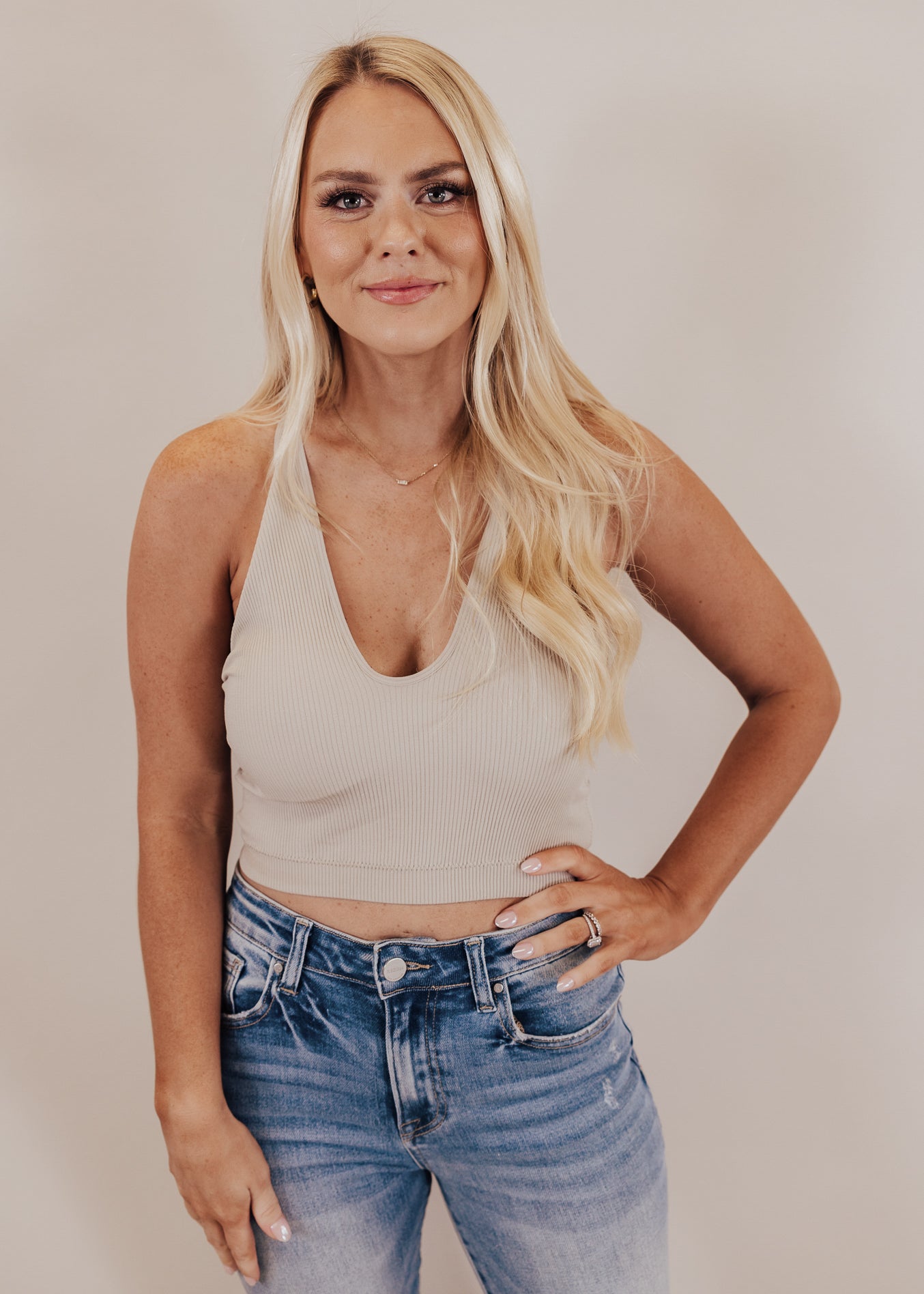 Scoop Neck Cross Back Bralette *CHAMPAGNE