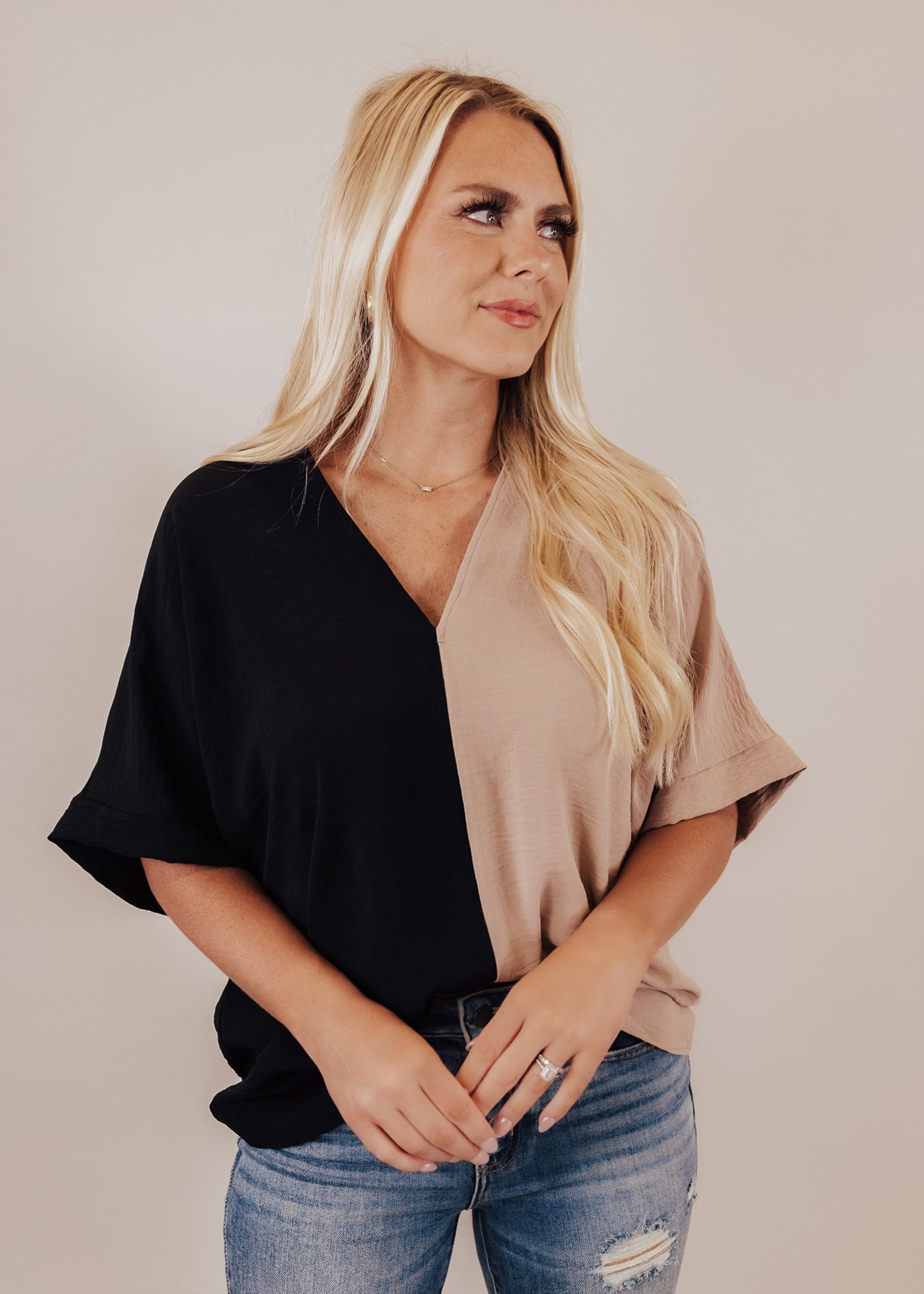 Whitney Color Block Top *BLACK/TAUPE