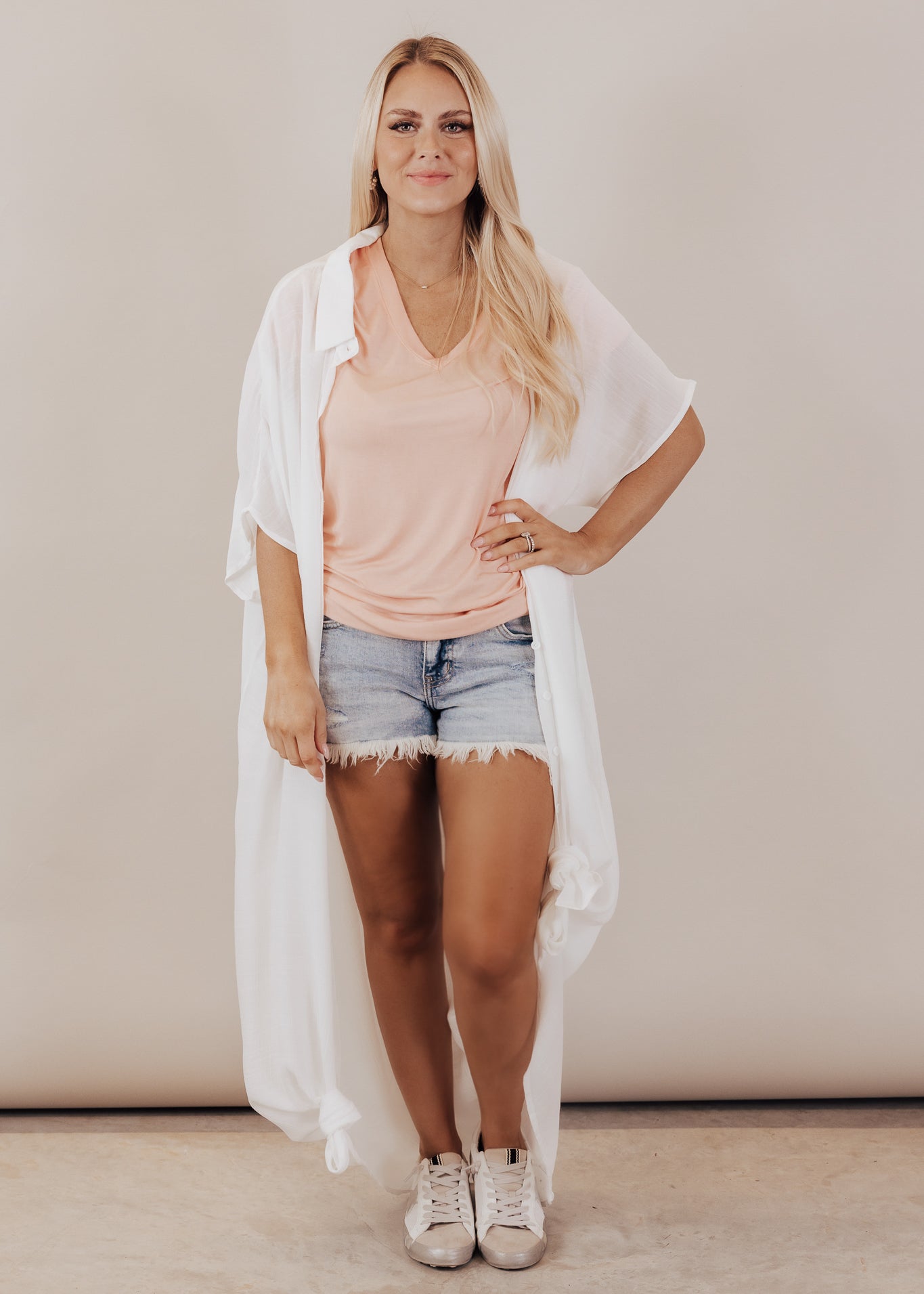 Farrah Long Button Down Coverup *OFF WHITE