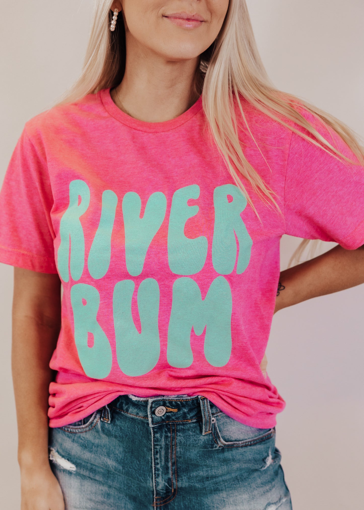 XL, 2X, 3X: River Bum Tee *Pink (S-3X)