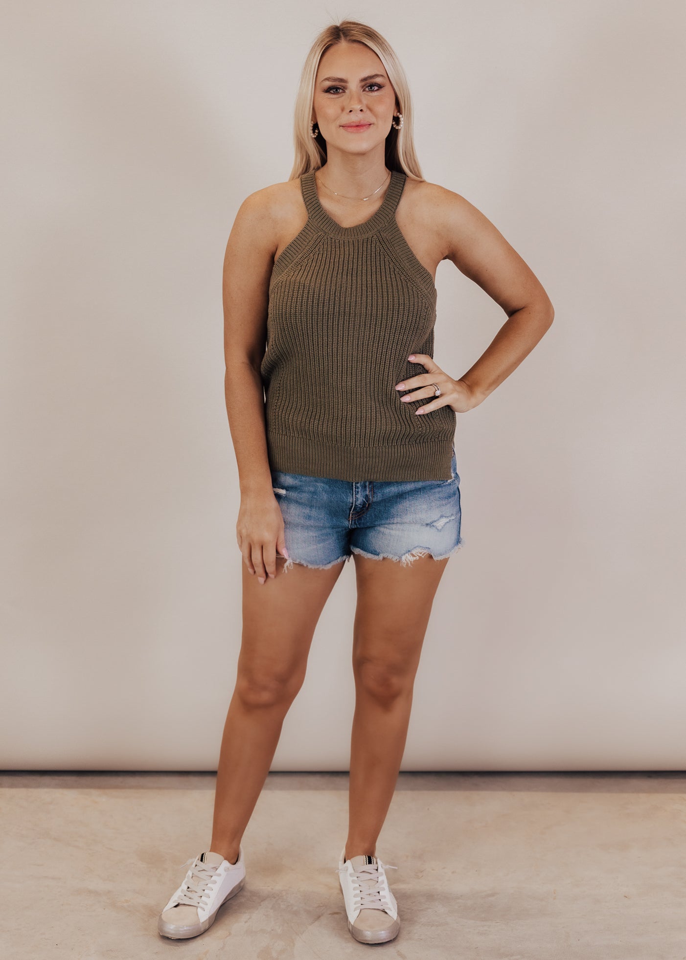 LARGE: Henna Halter Knit Top *OLIVE