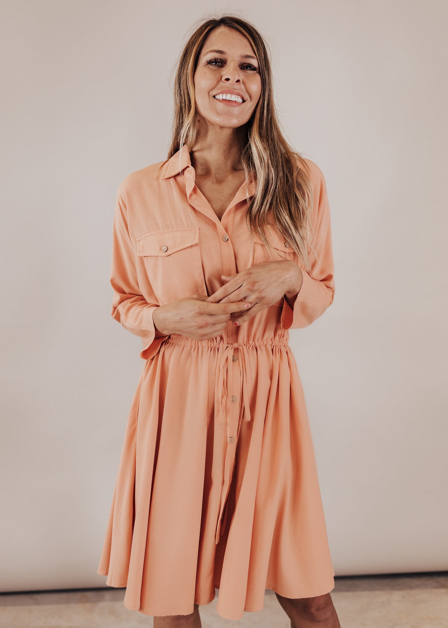 SMALL: Cantaloupe Button Down Dress (CAN FIT XL)