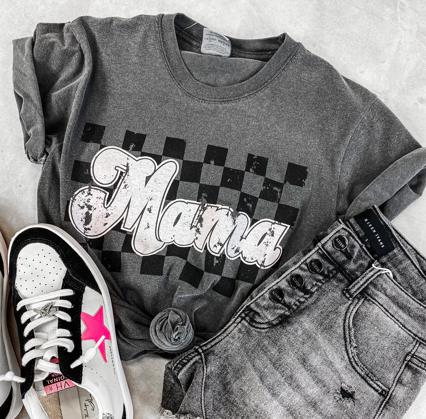 Pre Order: Mama Checkered Tee *PEPPER (S-3X)