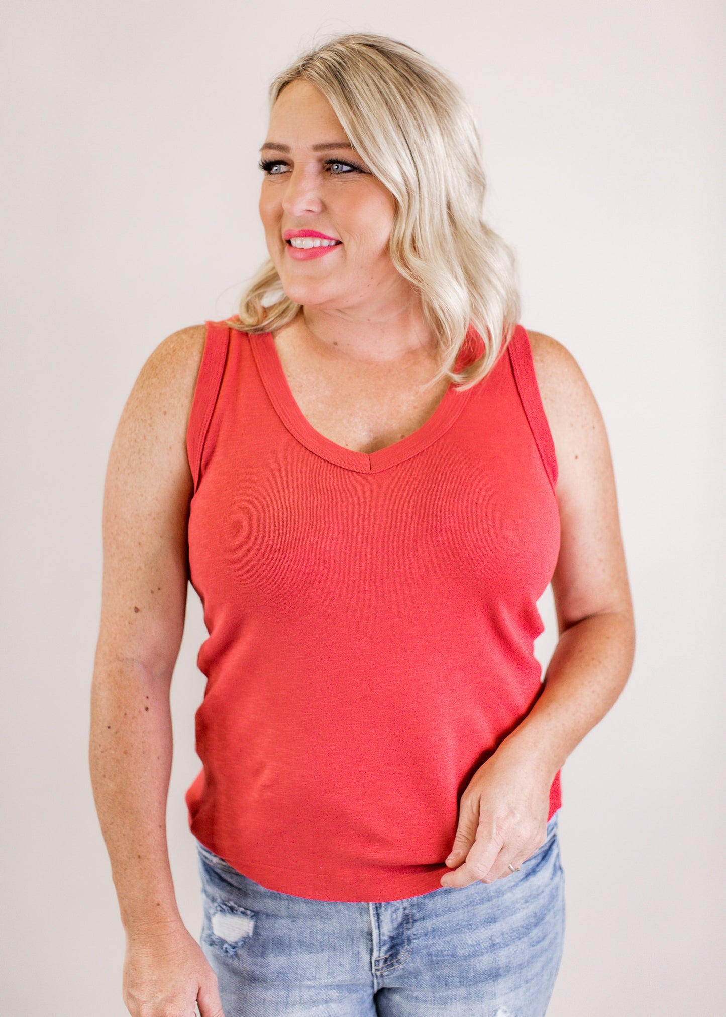 LARGE: Amanda V-Neck Tank *CRANBERRY