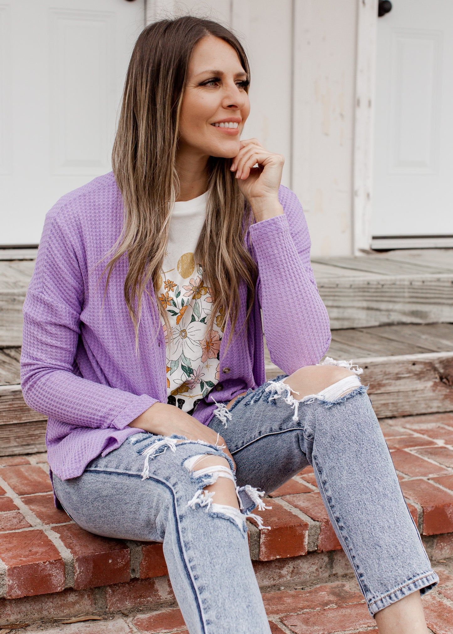 Thermal Waffle Cardigan *LAVENDER