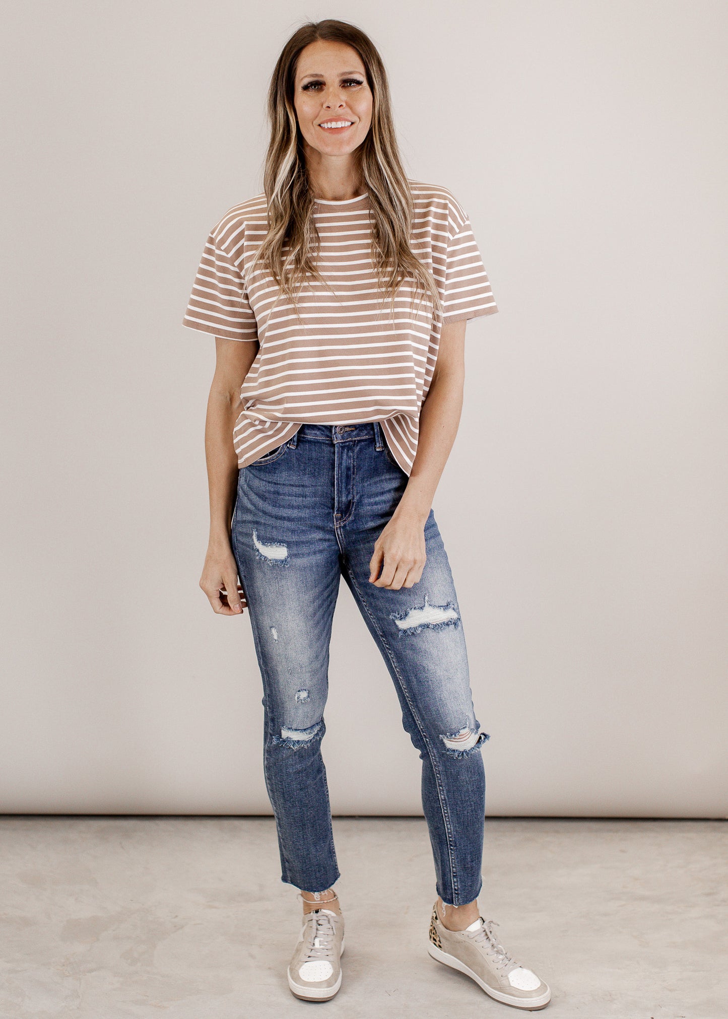 Taupe Ivory Stripe Top