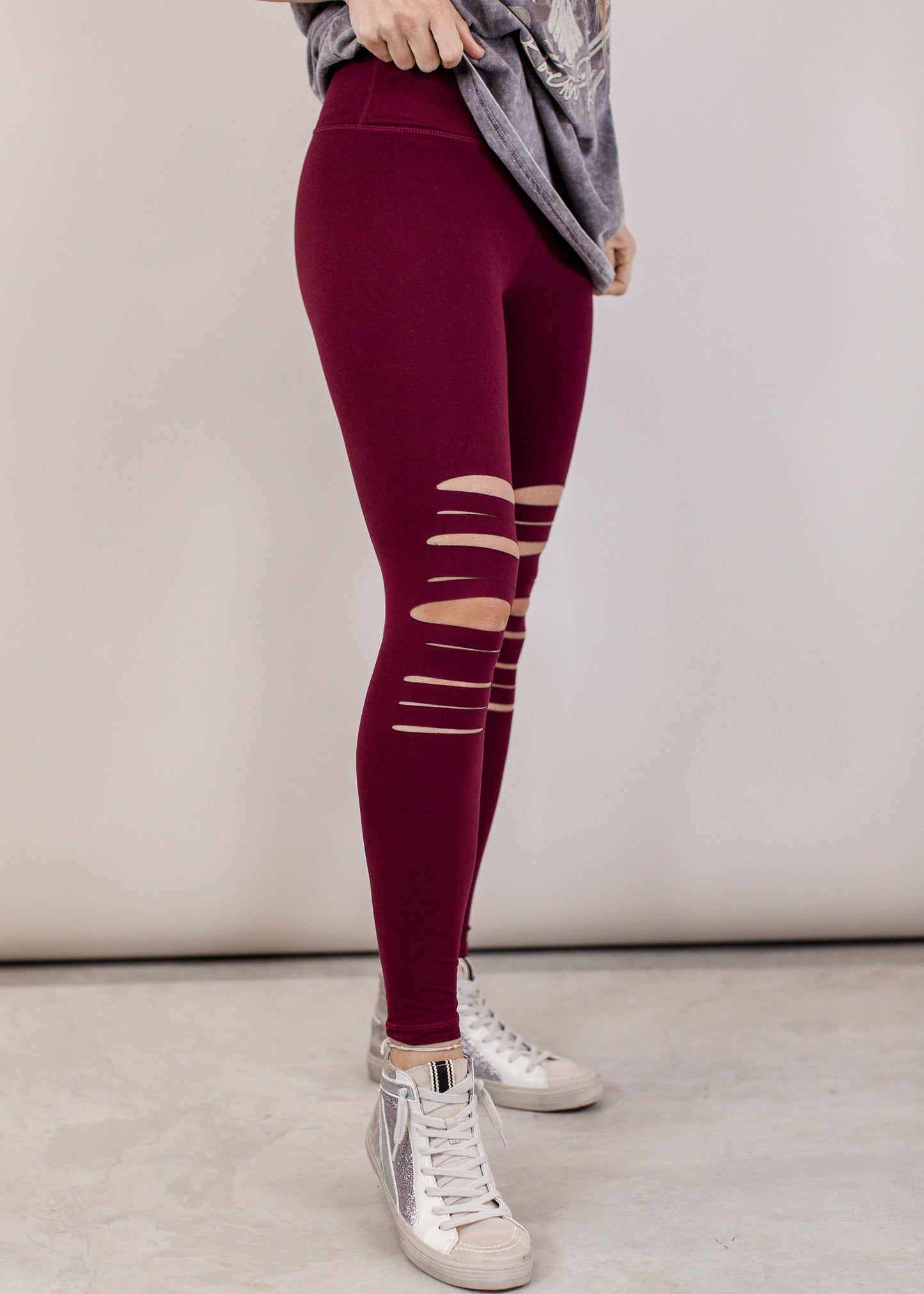 2X & 3X: Slit Leggings (S-3X) *BURGUNDY