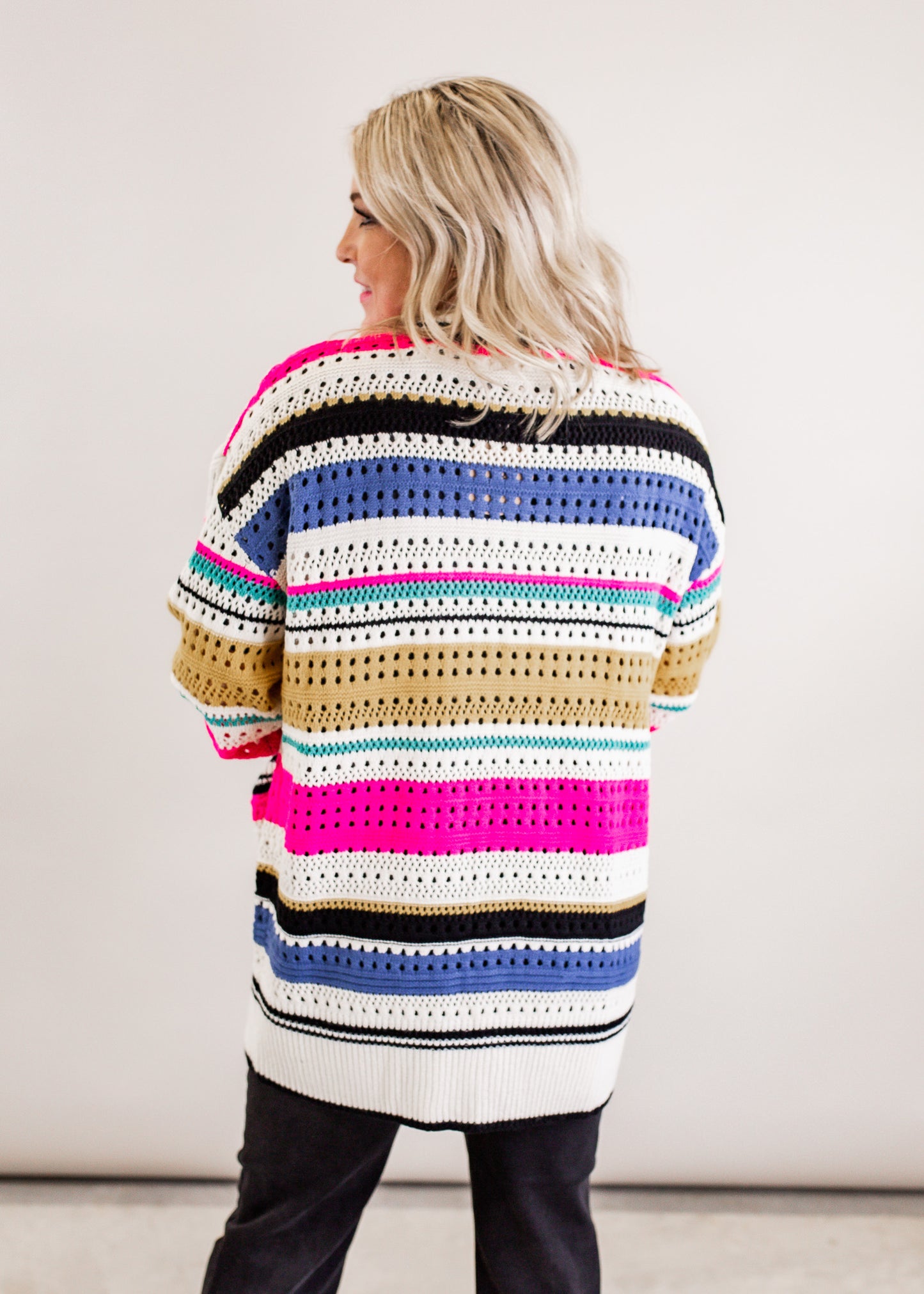 Stripe Pointelle Cardigan (S-XL) *MULTI