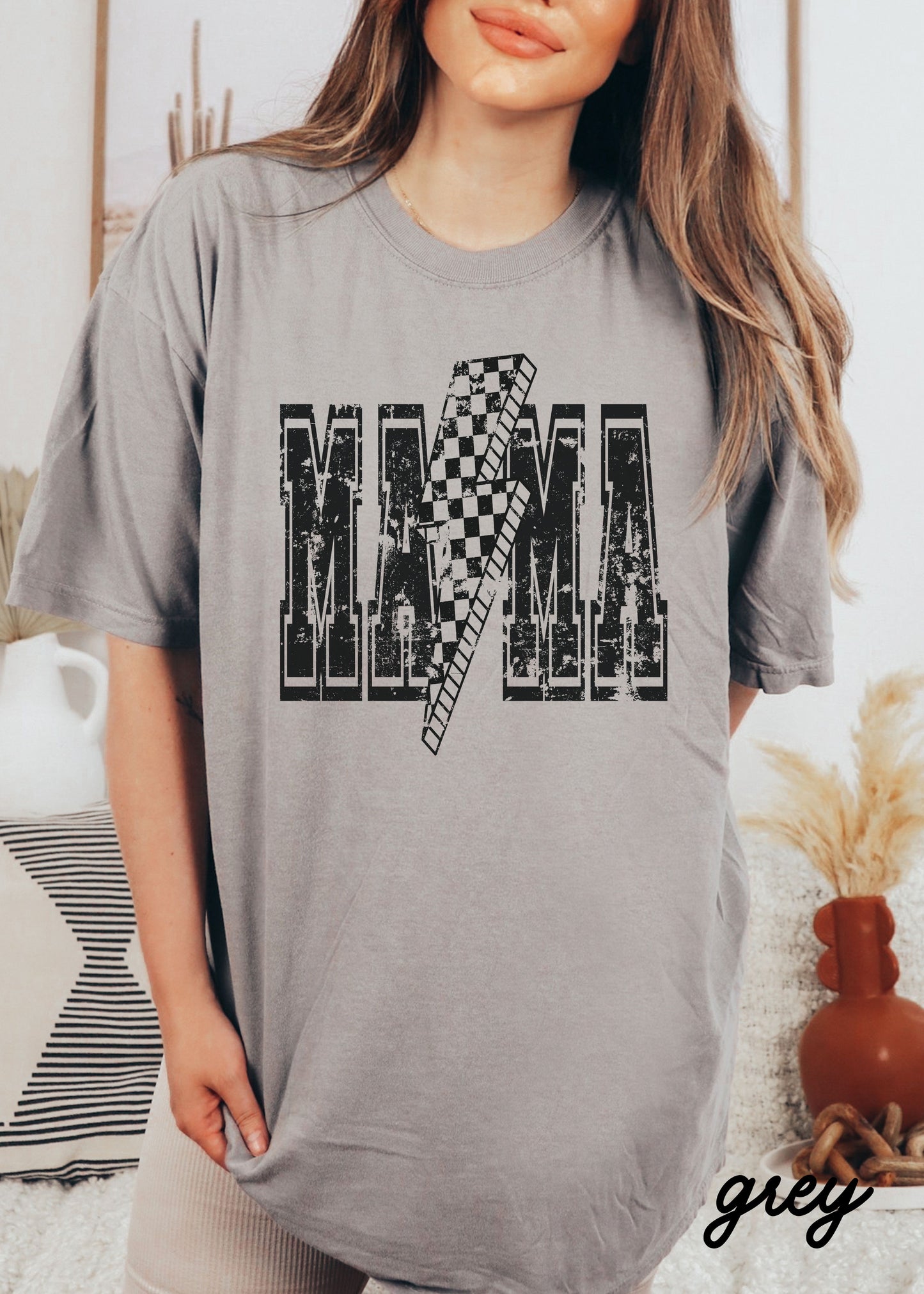 Checkered Bolt MAMA Tee *10 Colors Black Ink (S-3X)