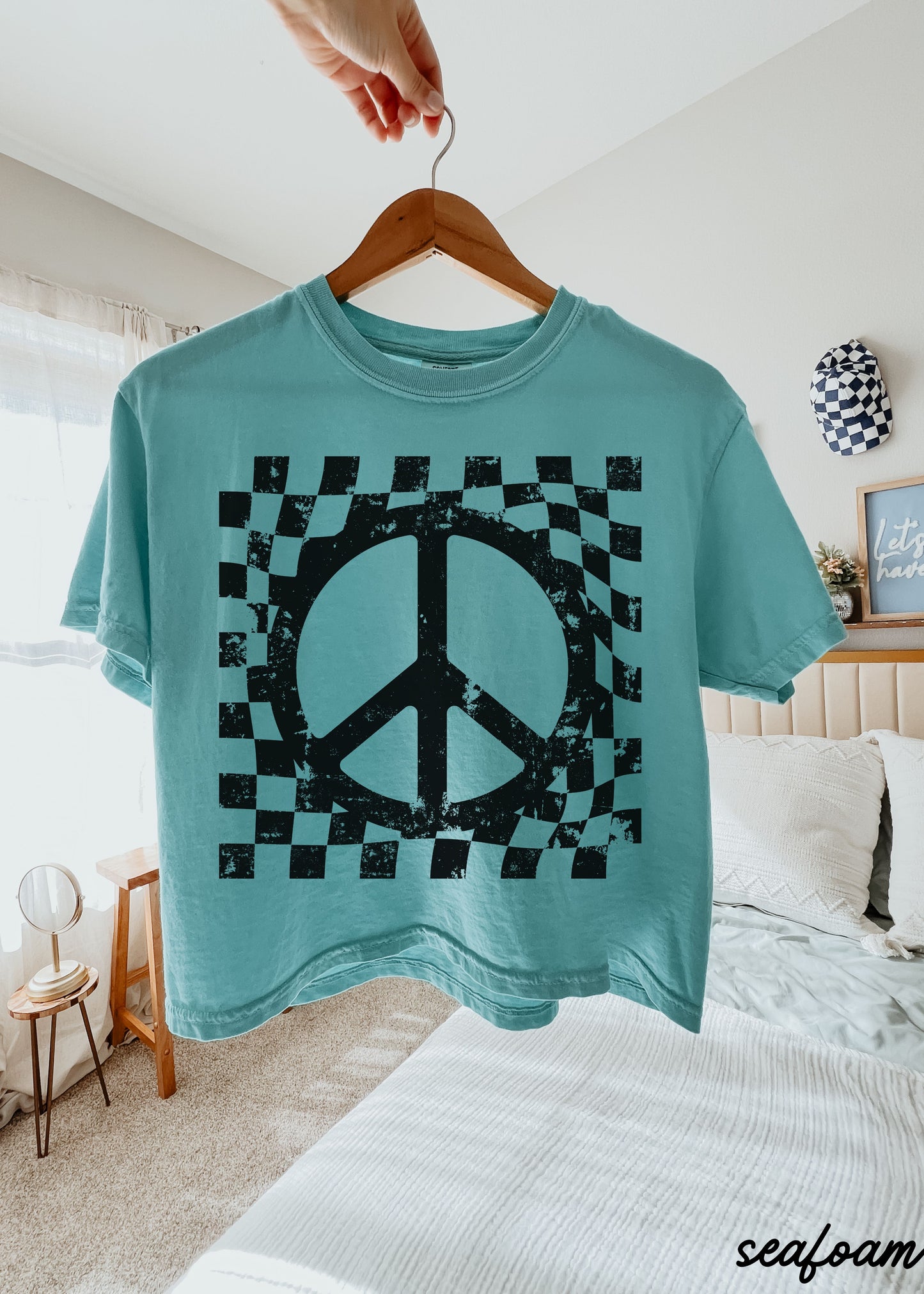 Checkered Peace Sign CROP Tee *3 Colors (S-2X)