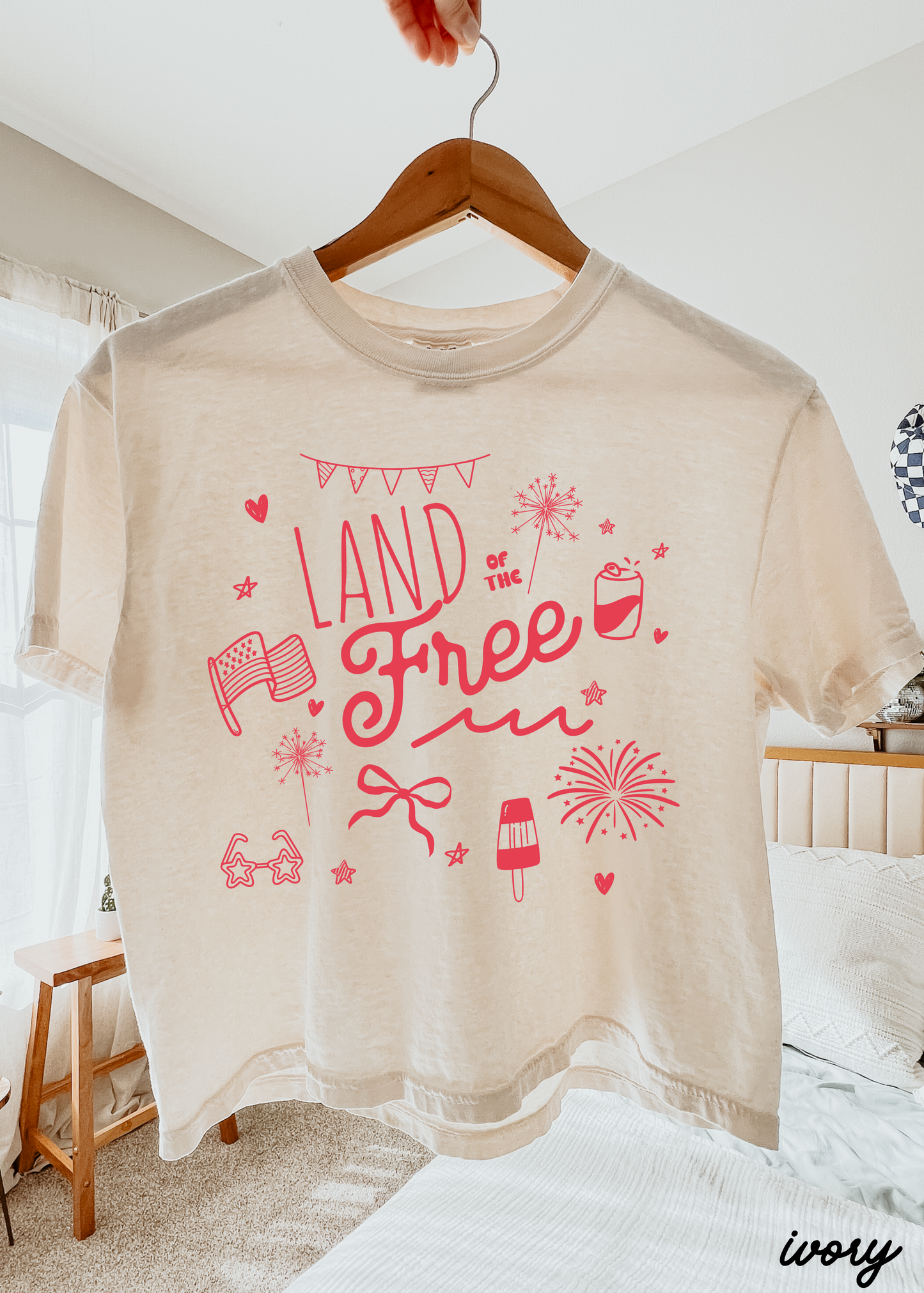 Land of the Free Doodle CROP Tee *Ivory (S-2X)
