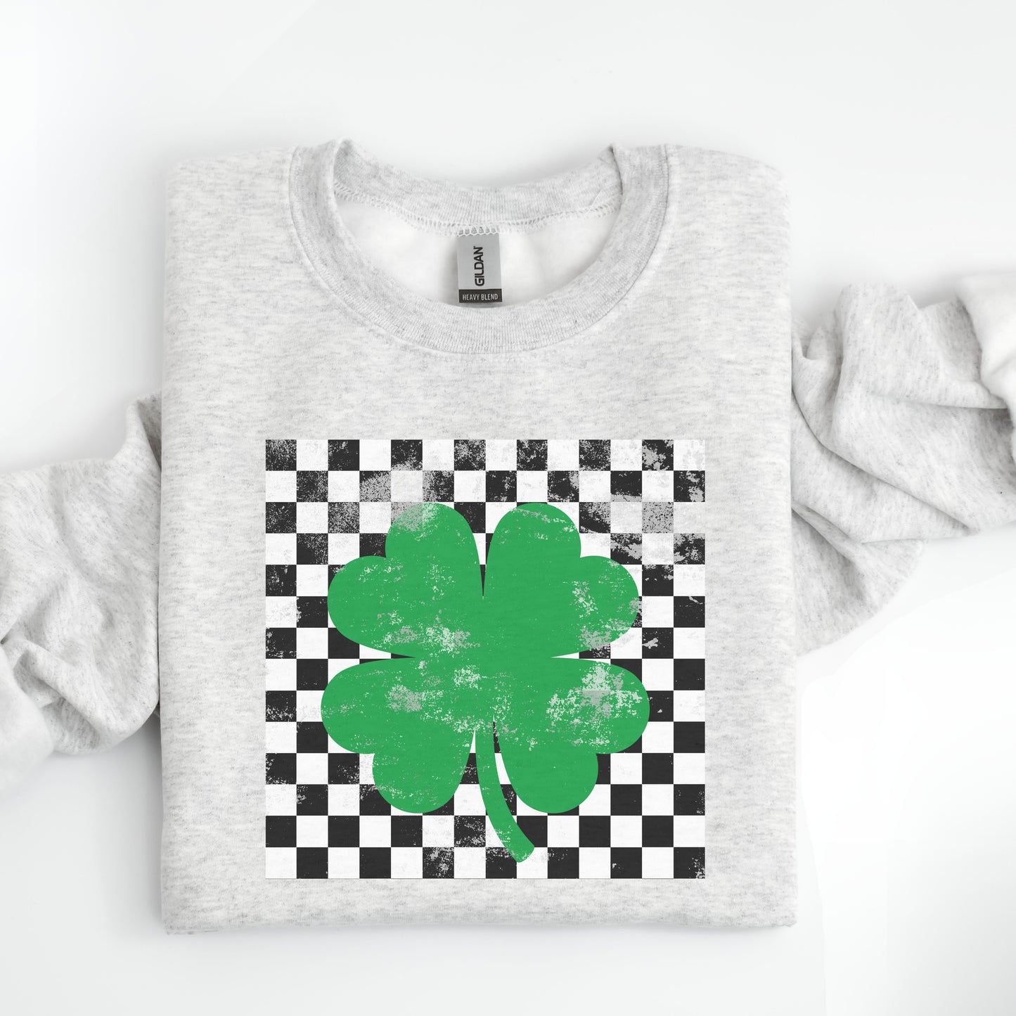 Checkered Shamrock Sweatshirt *Ash Grey (S-3X)