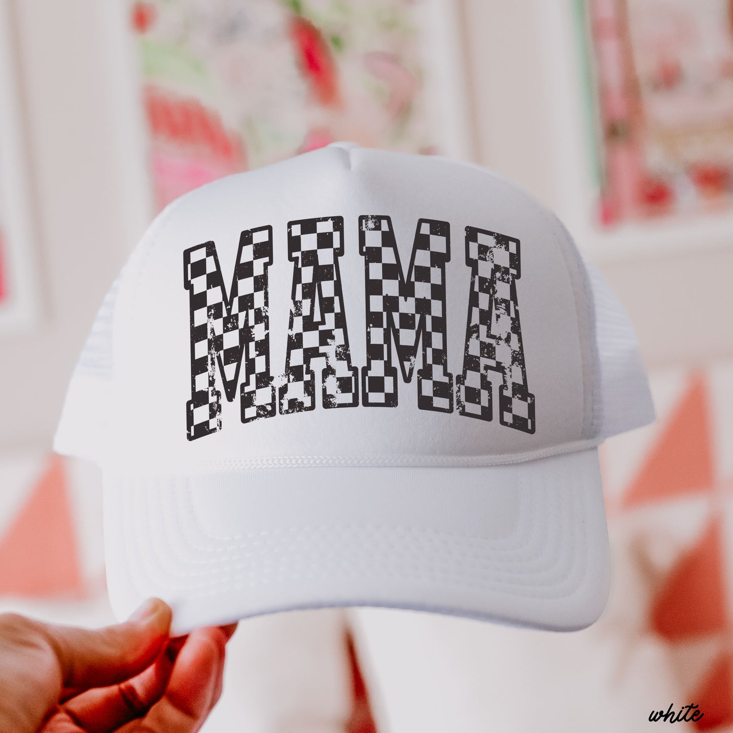 Checkered Mama Outline Trucker Hat *9 COLORS