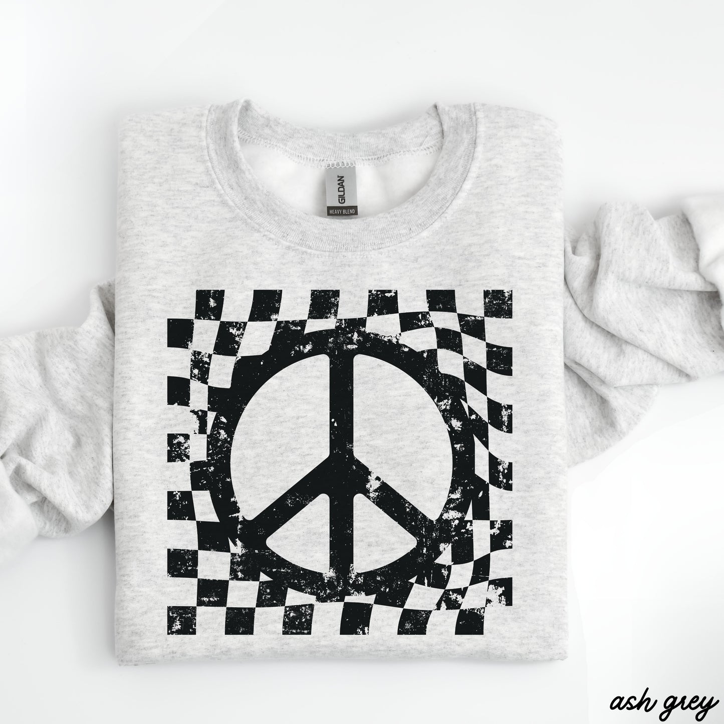 Checkered Peace Sign Sweatshirt *7 Colors (S-3X)
