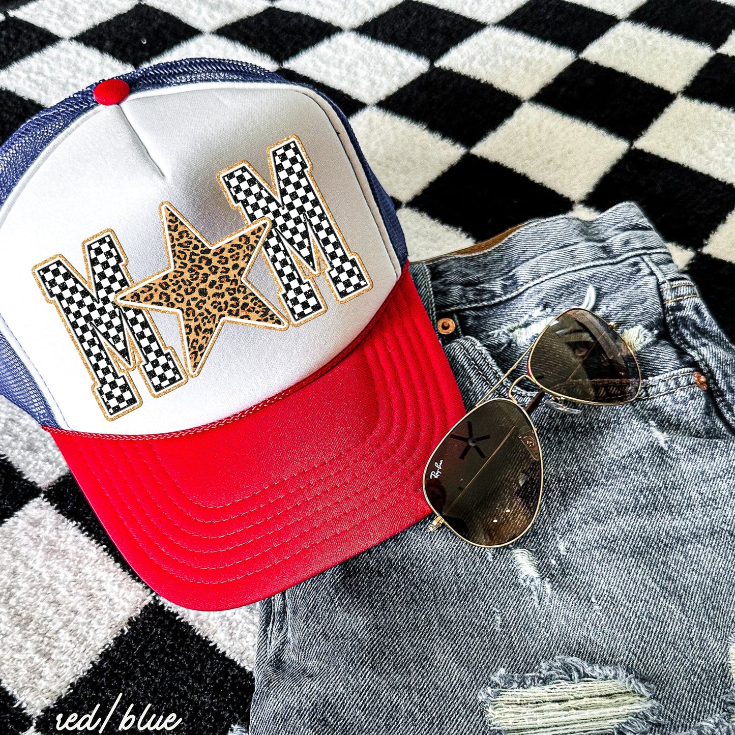 Checkered Star Mom Trucker Hat *13 COLORS