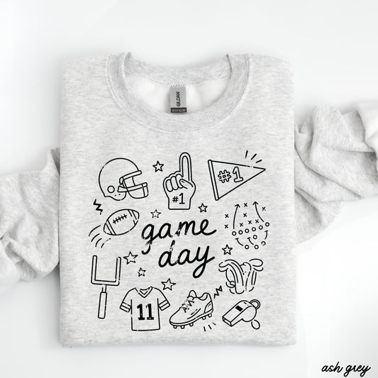 Football Game Day Doodle Sweatshirt *11 Colors (S-3X)
