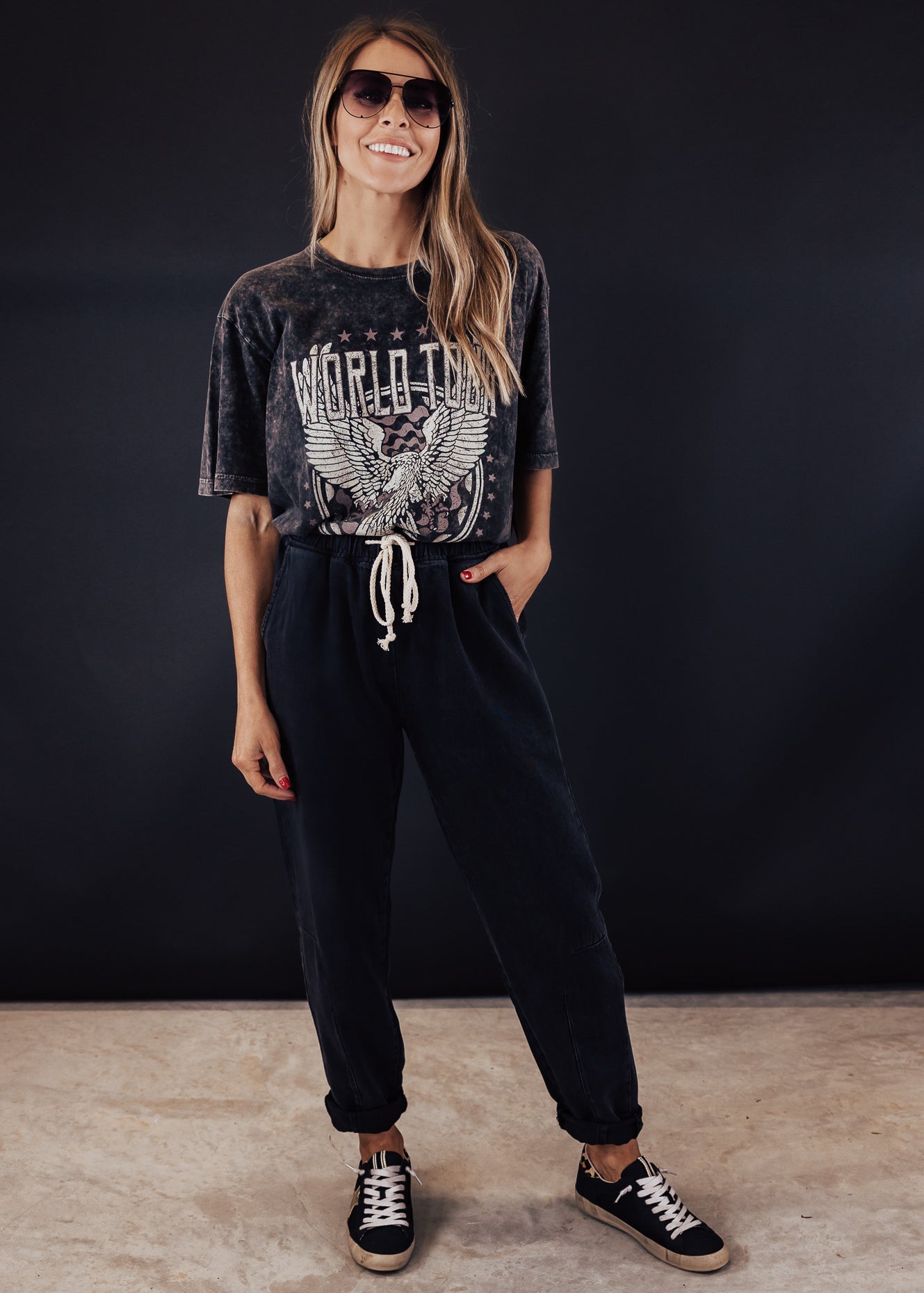 #14 Relaxed World Tour Top (S-3X) *MINERAL WASH BLACK