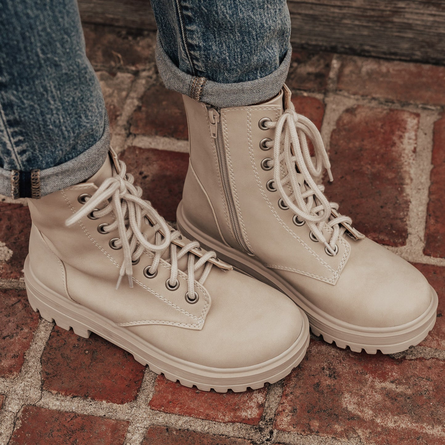 SIZE 5.5, 6, 6.5: Firm Lace Up Boot (5.5-10) *BEIGE