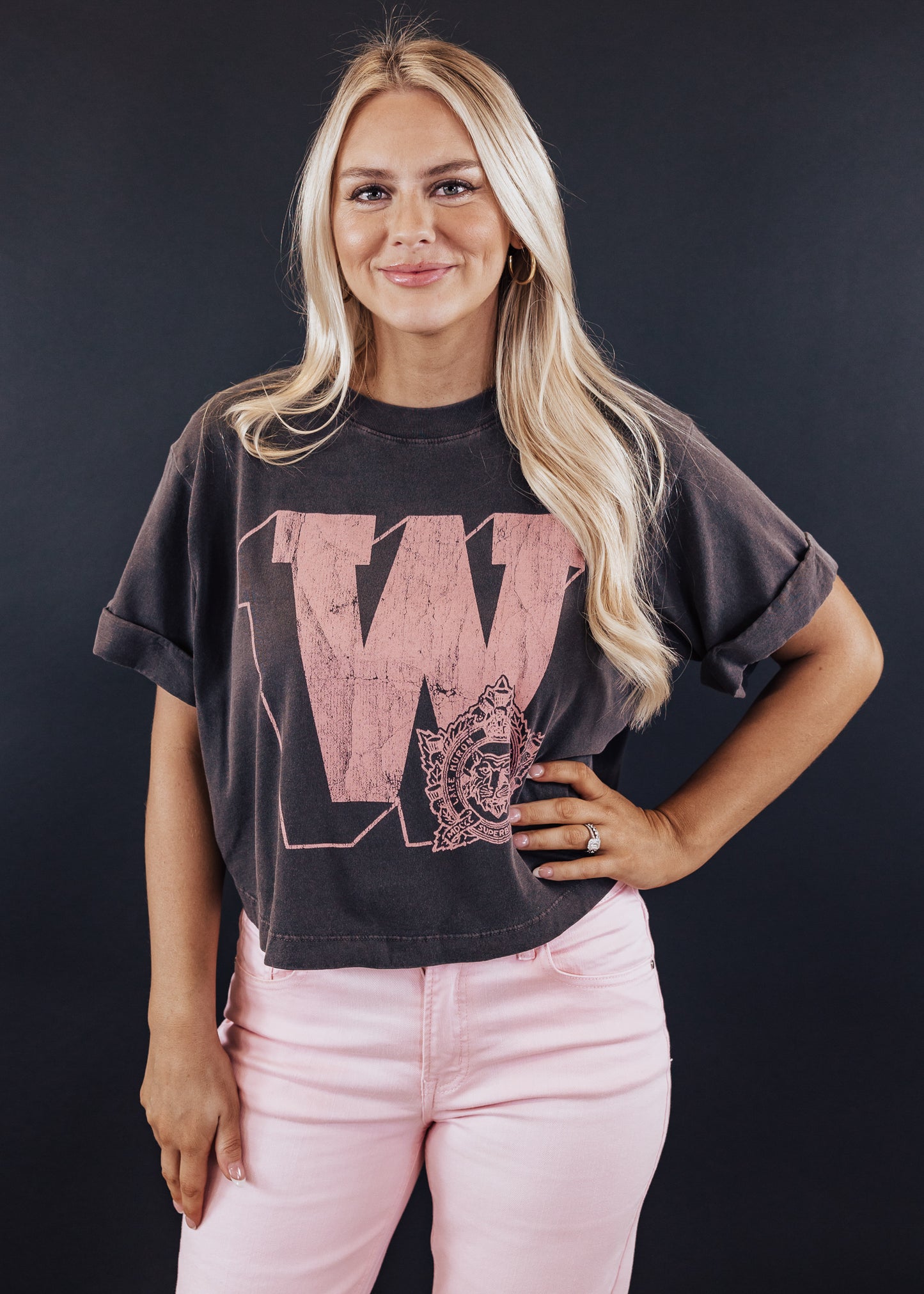Pink W Crop Tee (S-XL) *CHARCOAL