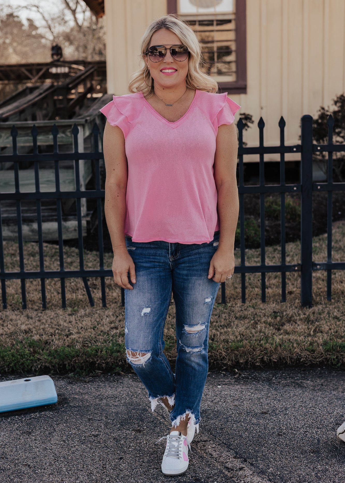 3X: Veronica Flutter Sleeve Top (S-3X) *PINK