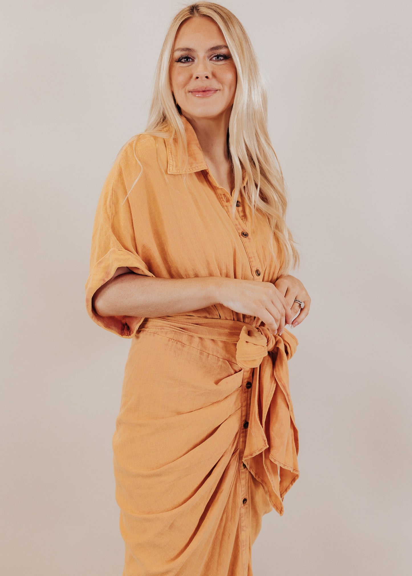 Draped Button Down Dress *WASHED APRICOT
