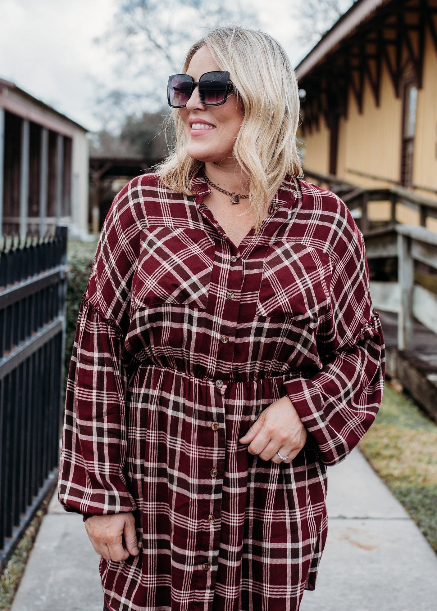 SMALL: Burgundy Plaid Dress