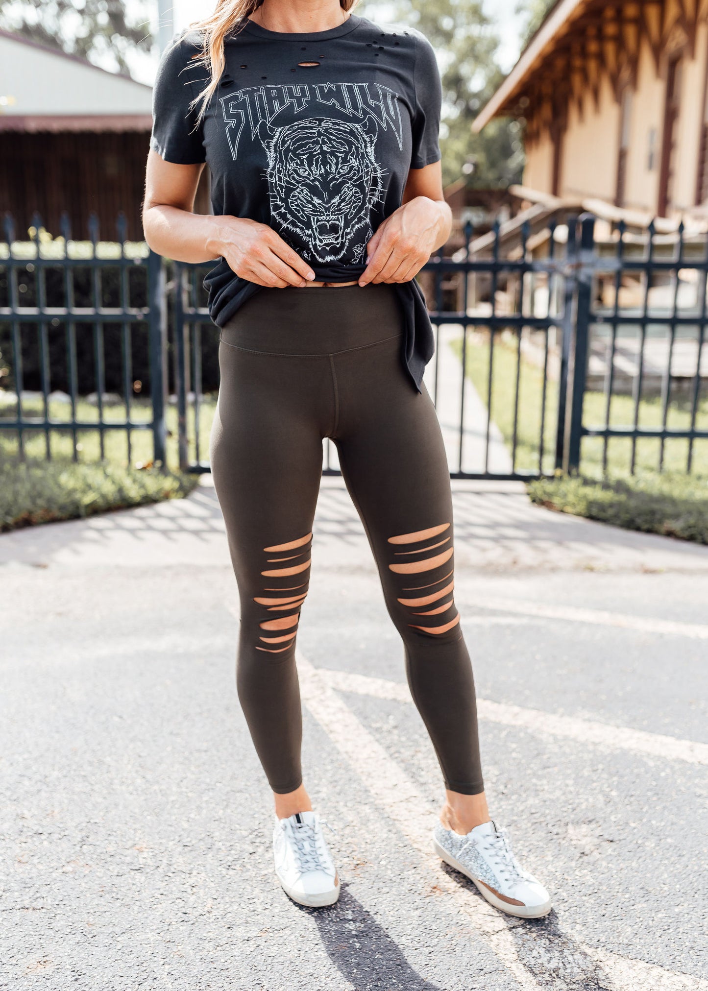 3X: Olive Slit Leggings (S-3X)