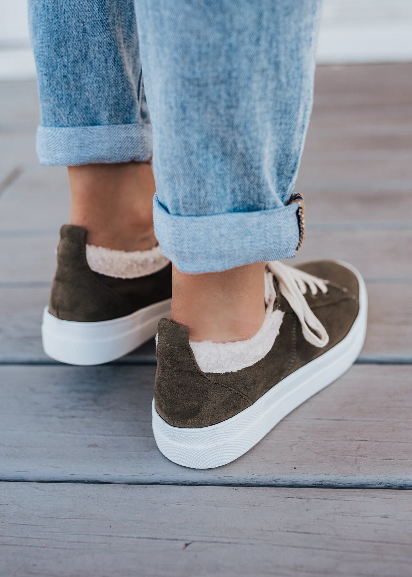 SIZE 5.5: Suede Sherpa Endear Shoe (5.5-11) *OLIVE