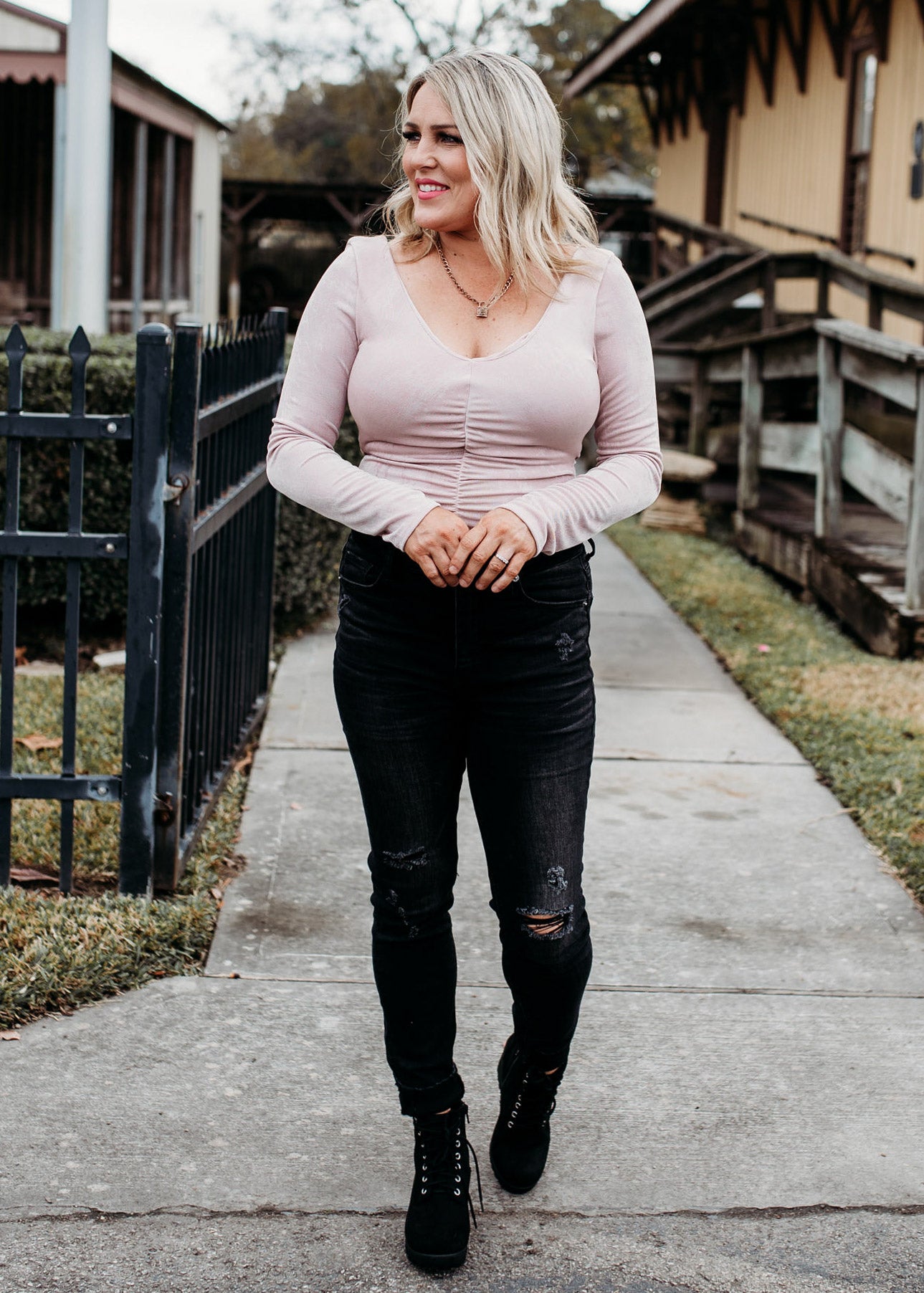 S, M, L: Ruched Shimmery Bodysuit