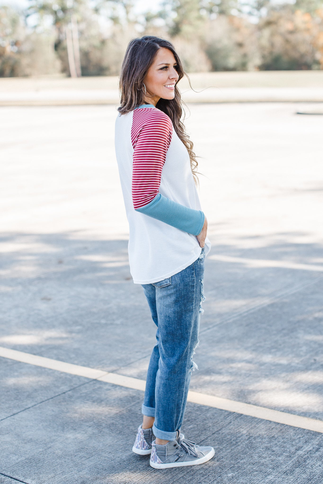 Jade Thermal Stripe Top ( S-XL )