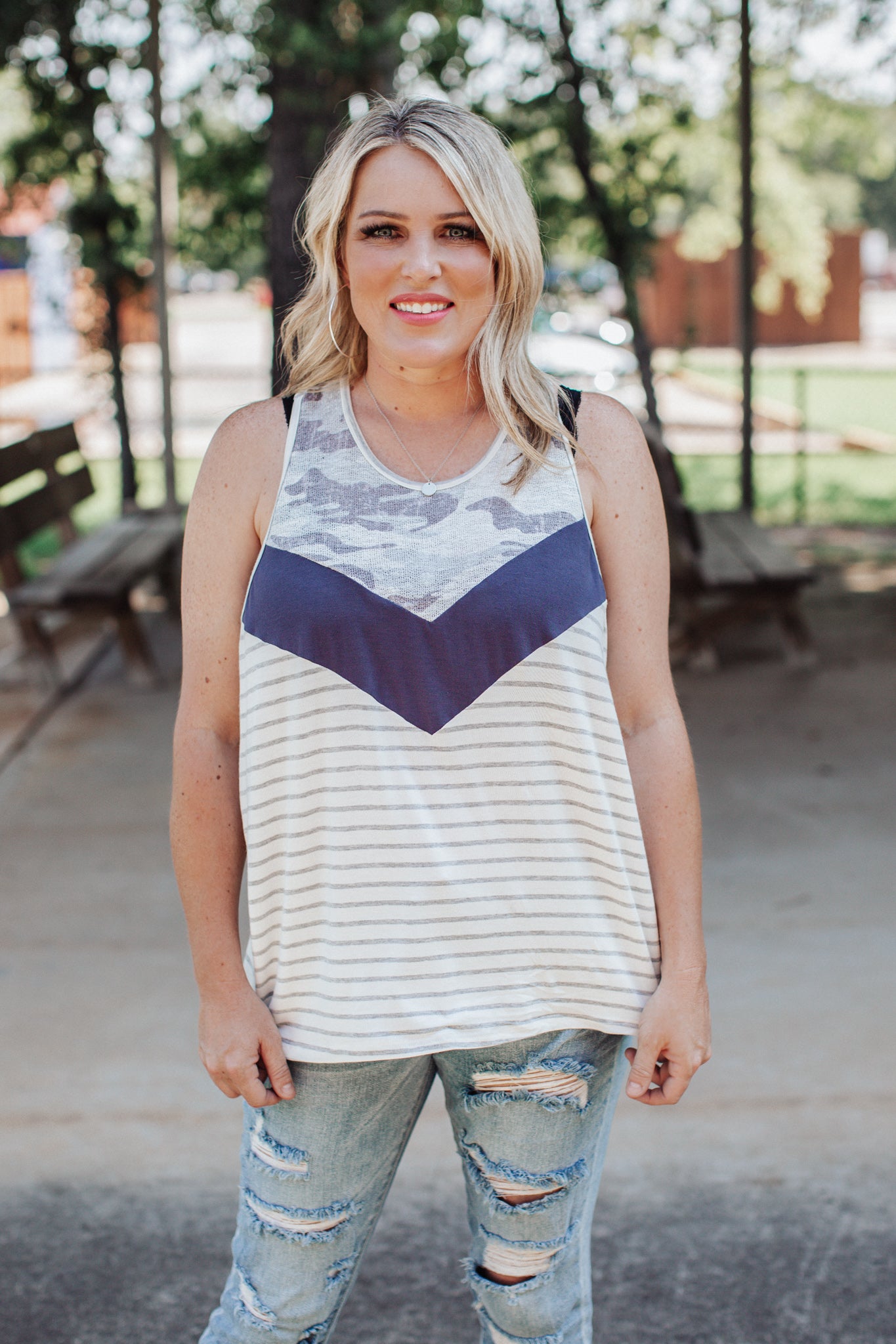 Twist Back Camo Chevron Top (S-3X)
