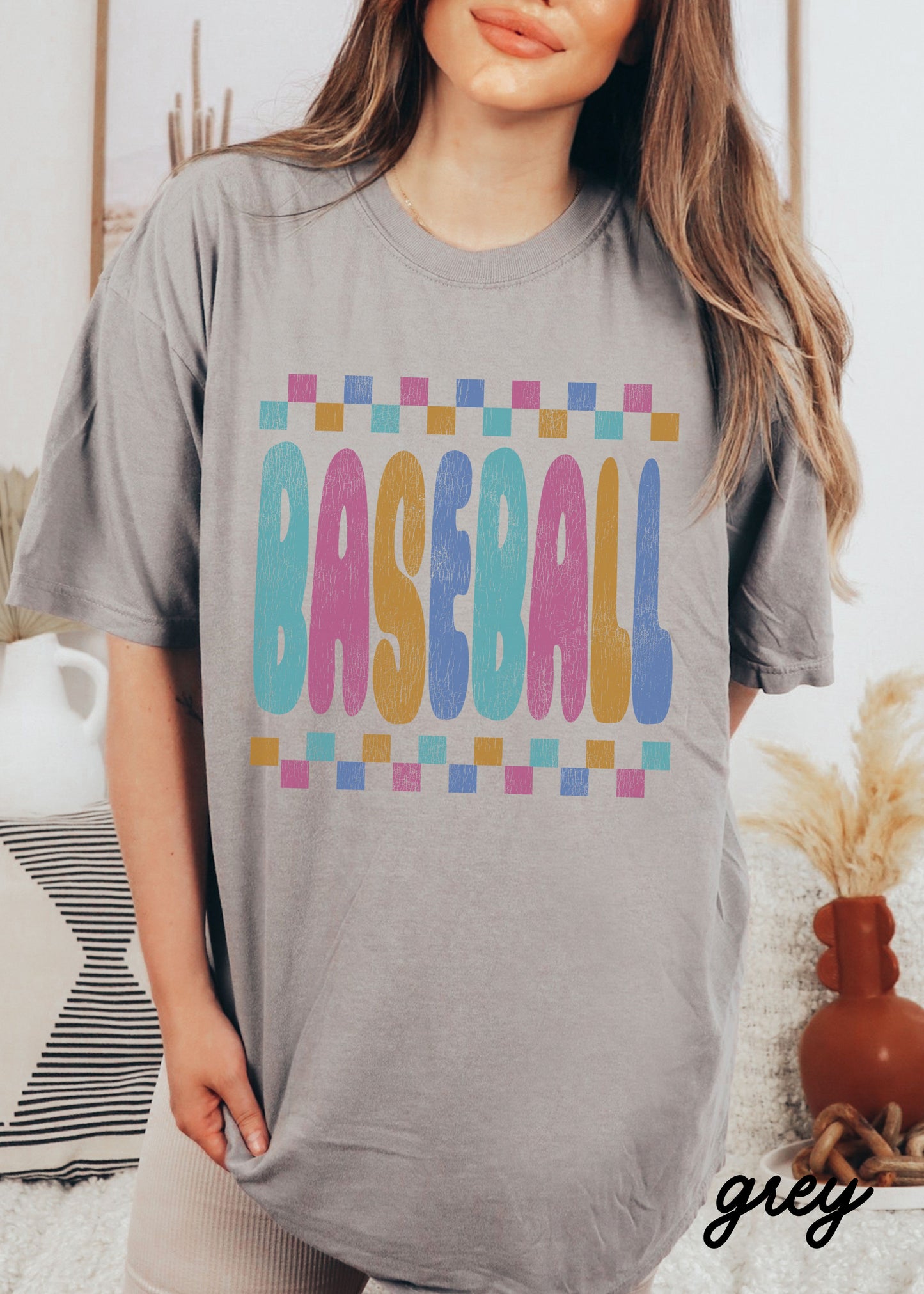 *BASEBALL Checkered Tee *11 Colors (S-4X)