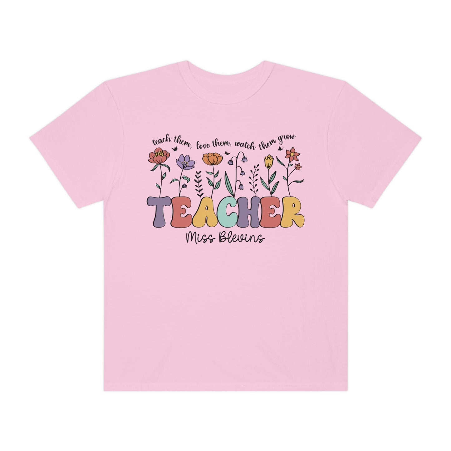 *Personalized MISS BLEVINS Floral Teacher Tee *9 Colors (S-4X)