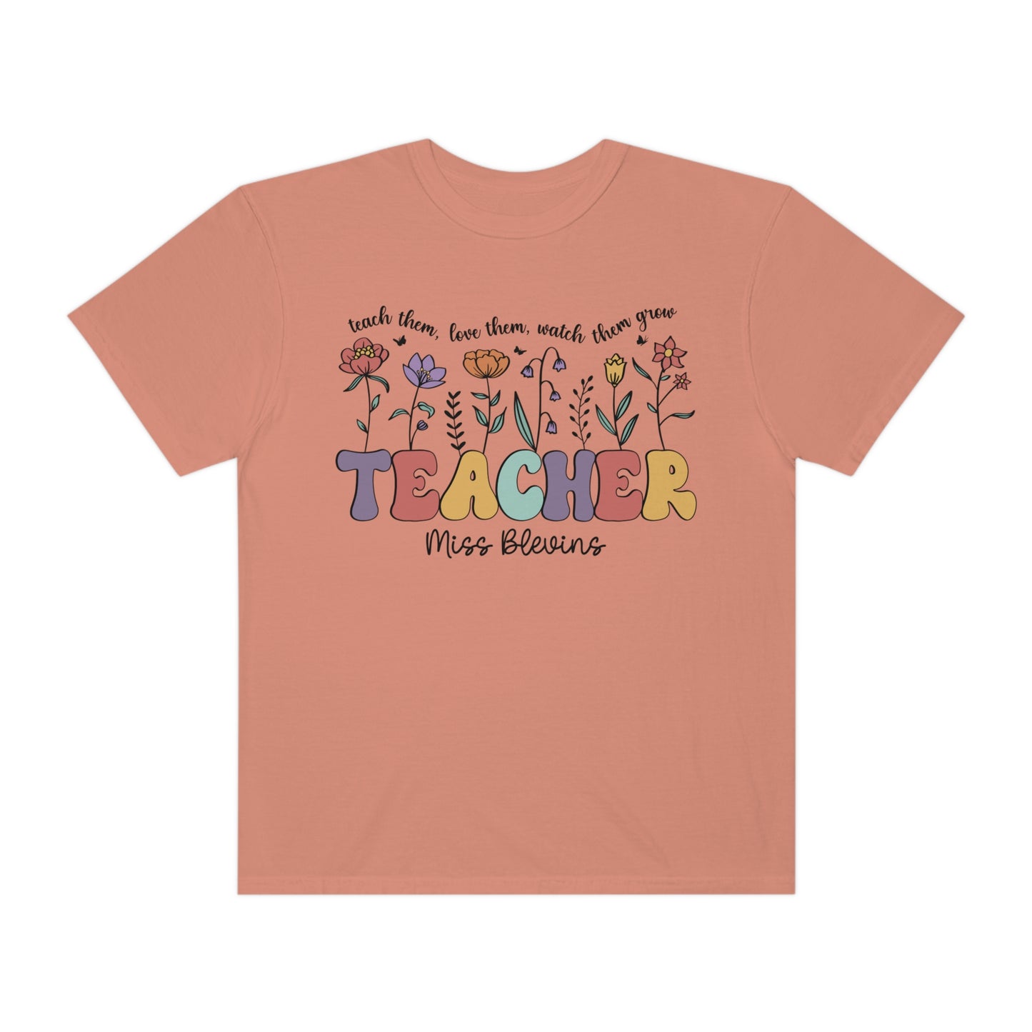 *Personalized MISS BLEVINS Floral Teacher Tee *9 Colors (S-4X)