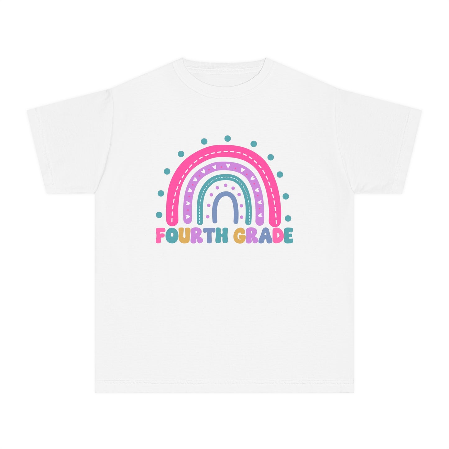 *Youth Personalized FOURTH Grade Rainbow Tee *8 Colors (XS-XL)