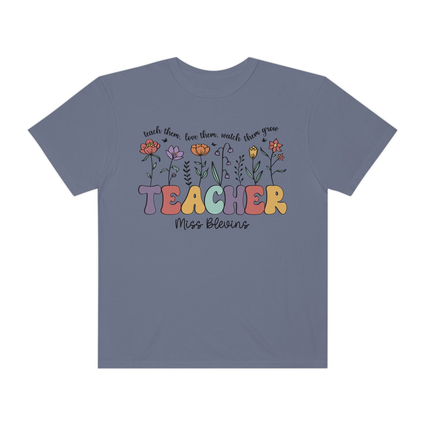 *Personalized MISS BLEVINS Floral Teacher Tee *9 Colors (S-4X)