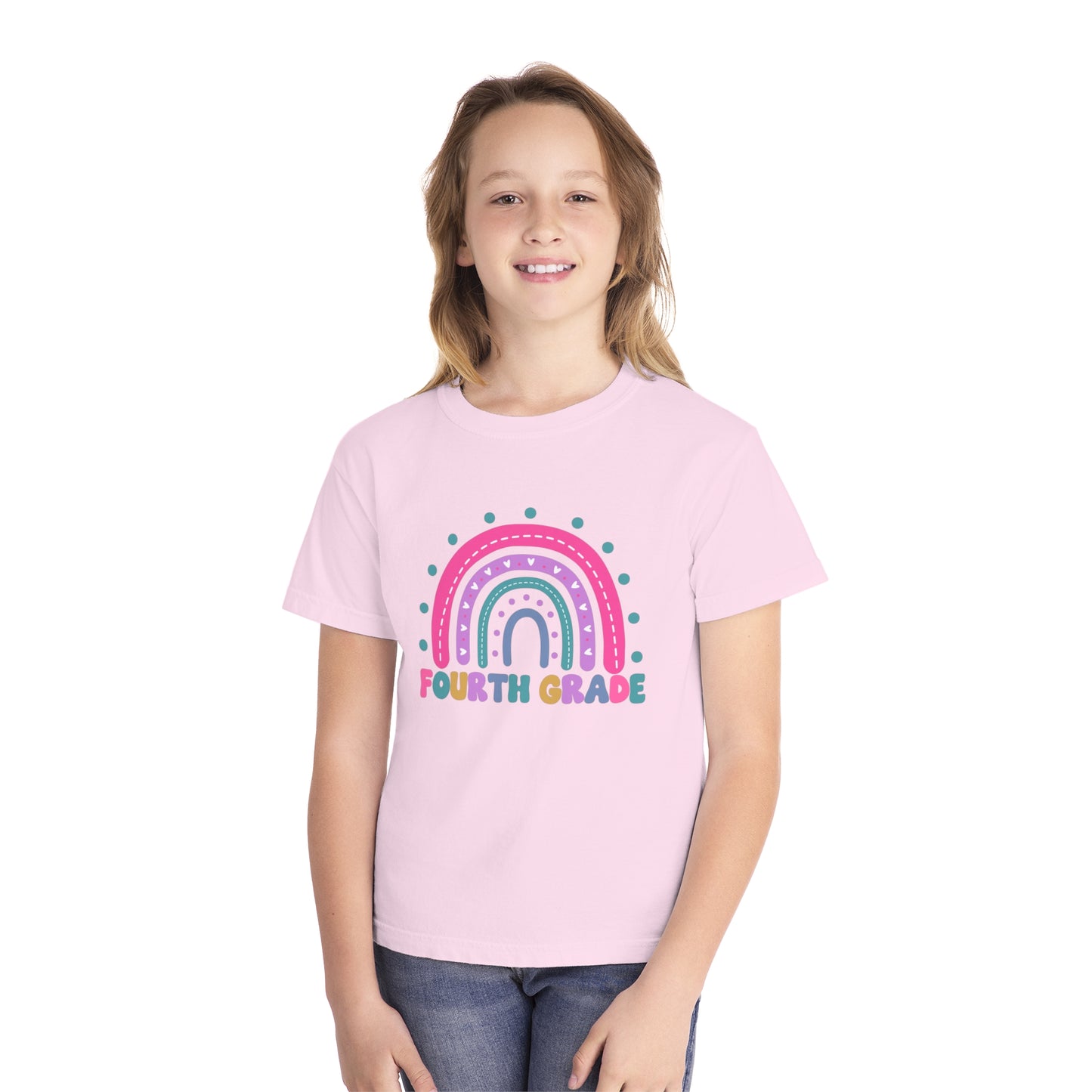 *Youth Personalized FOURTH Grade Rainbow Tee *8 Colors (XS-XL)