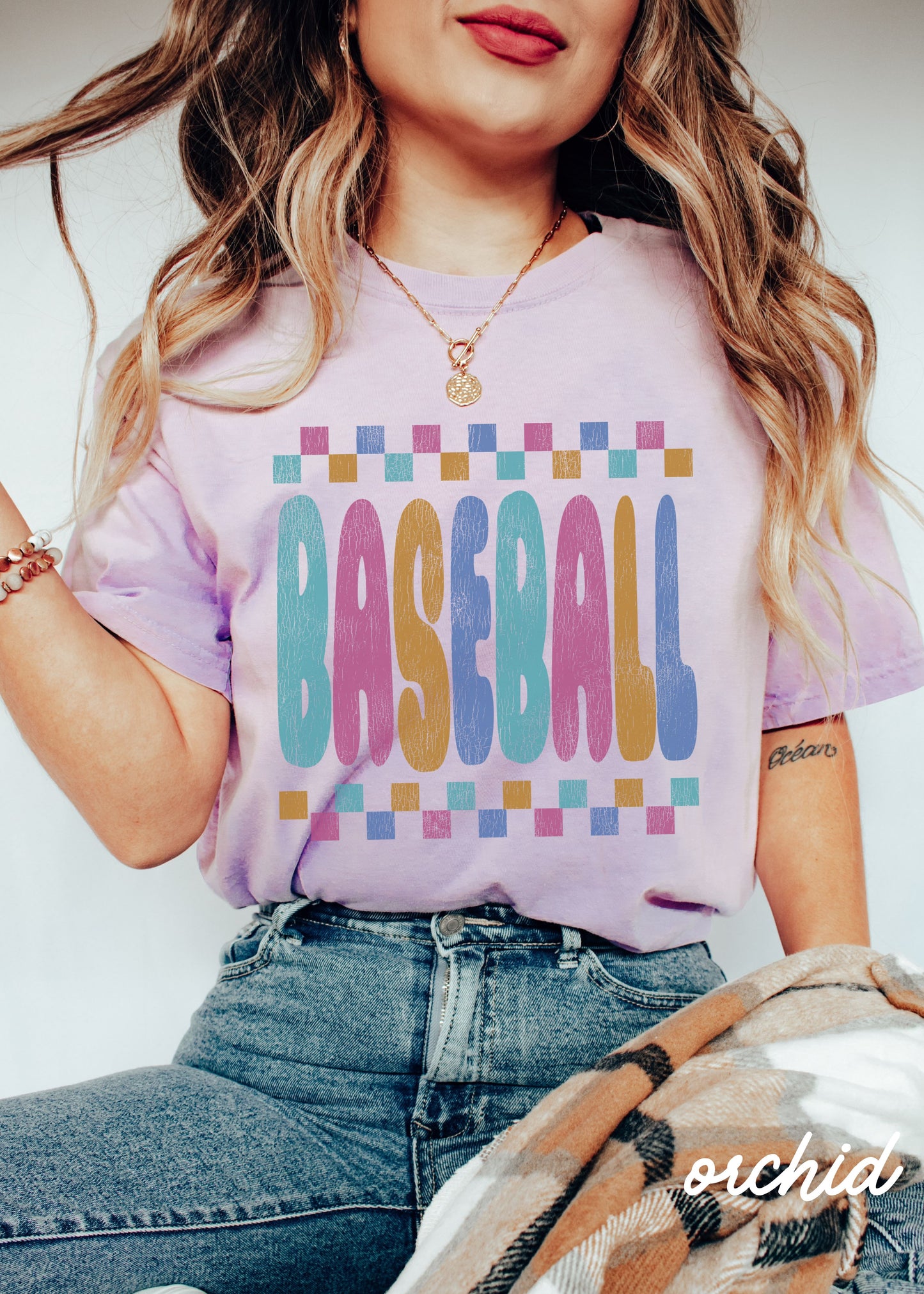 *BASEBALL Checkered Tee *11 Colors (S-4X)