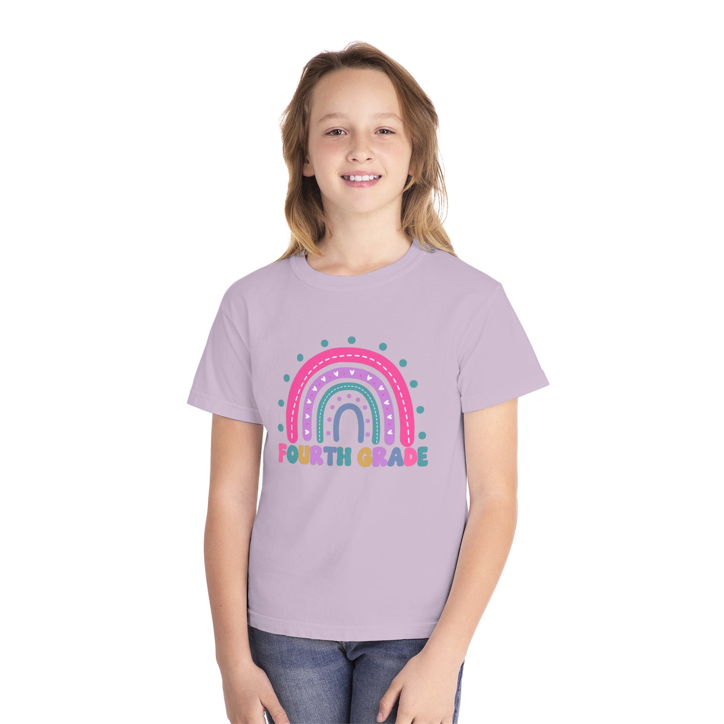 *Youth Personalized FOURTH Grade Rainbow Tee *8 Colors (XS-XL)