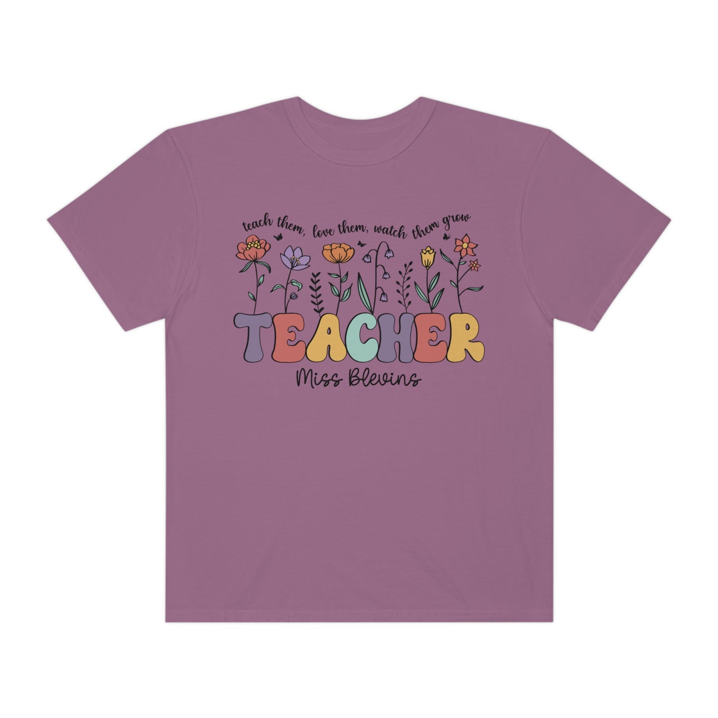 *Personalized MISS BLEVINS Floral Teacher Tee *9 Colors (S-4X)