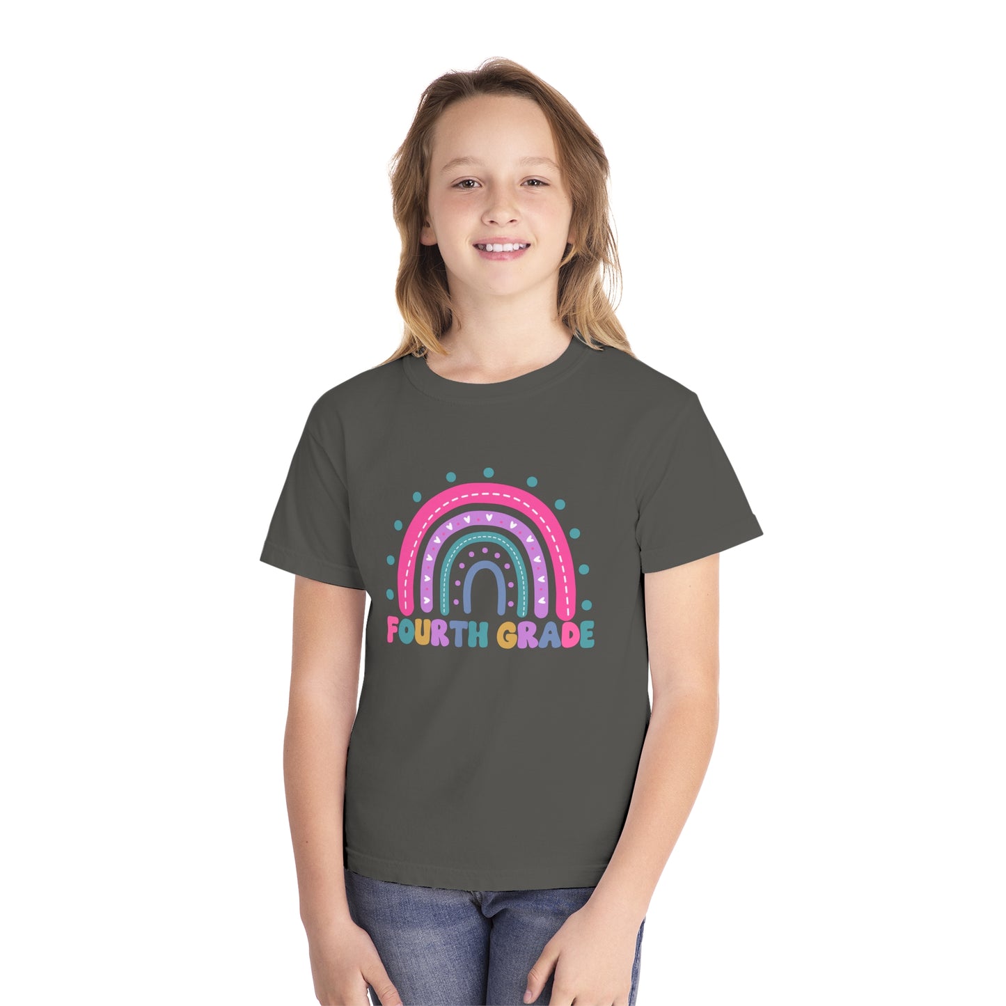 *Youth Personalized FOURTH Grade Rainbow Tee *8 Colors (XS-XL)