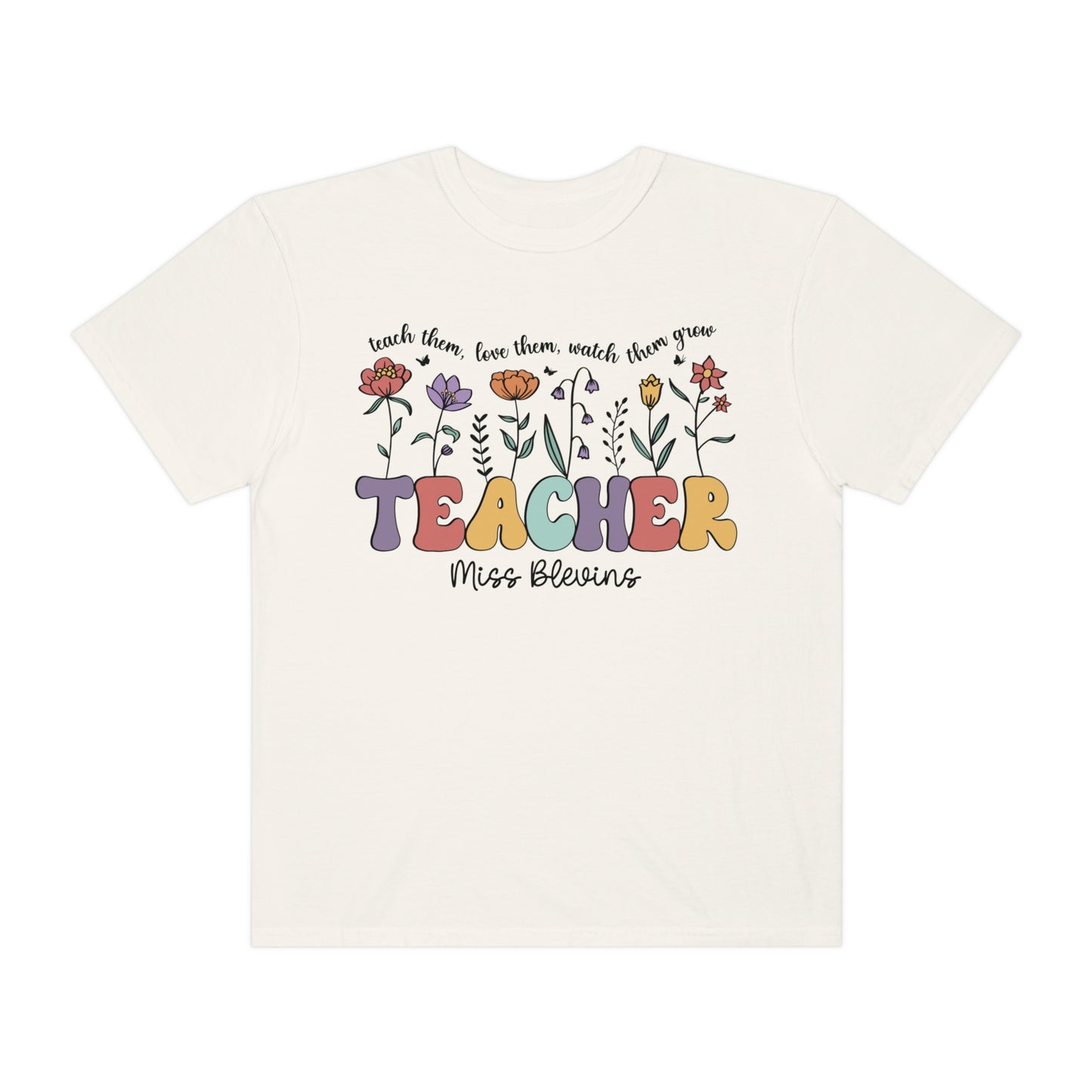 *Personalized MISS BLEVINS Floral Teacher Tee *9 Colors (S-4X)