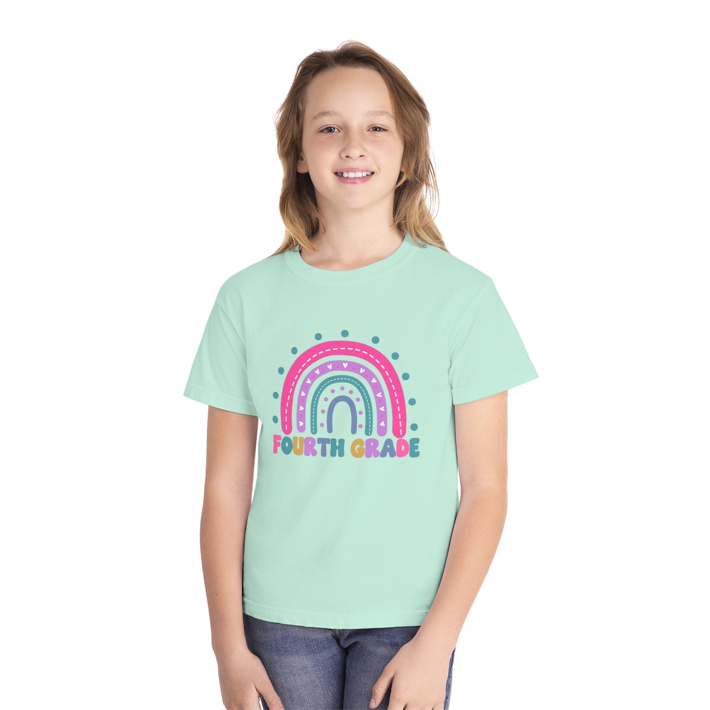 *Youth Personalized FOURTH Grade Rainbow Tee *8 Colors (XS-XL)