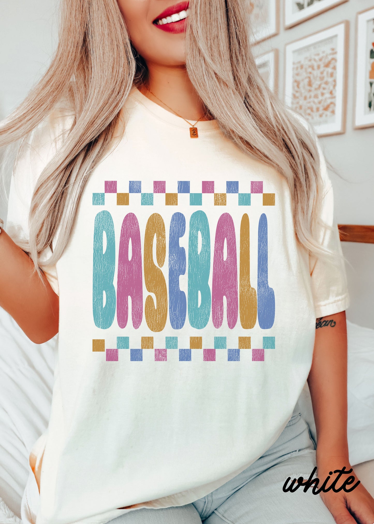 *BASEBALL Checkered Tee *11 Colors (S-4X)
