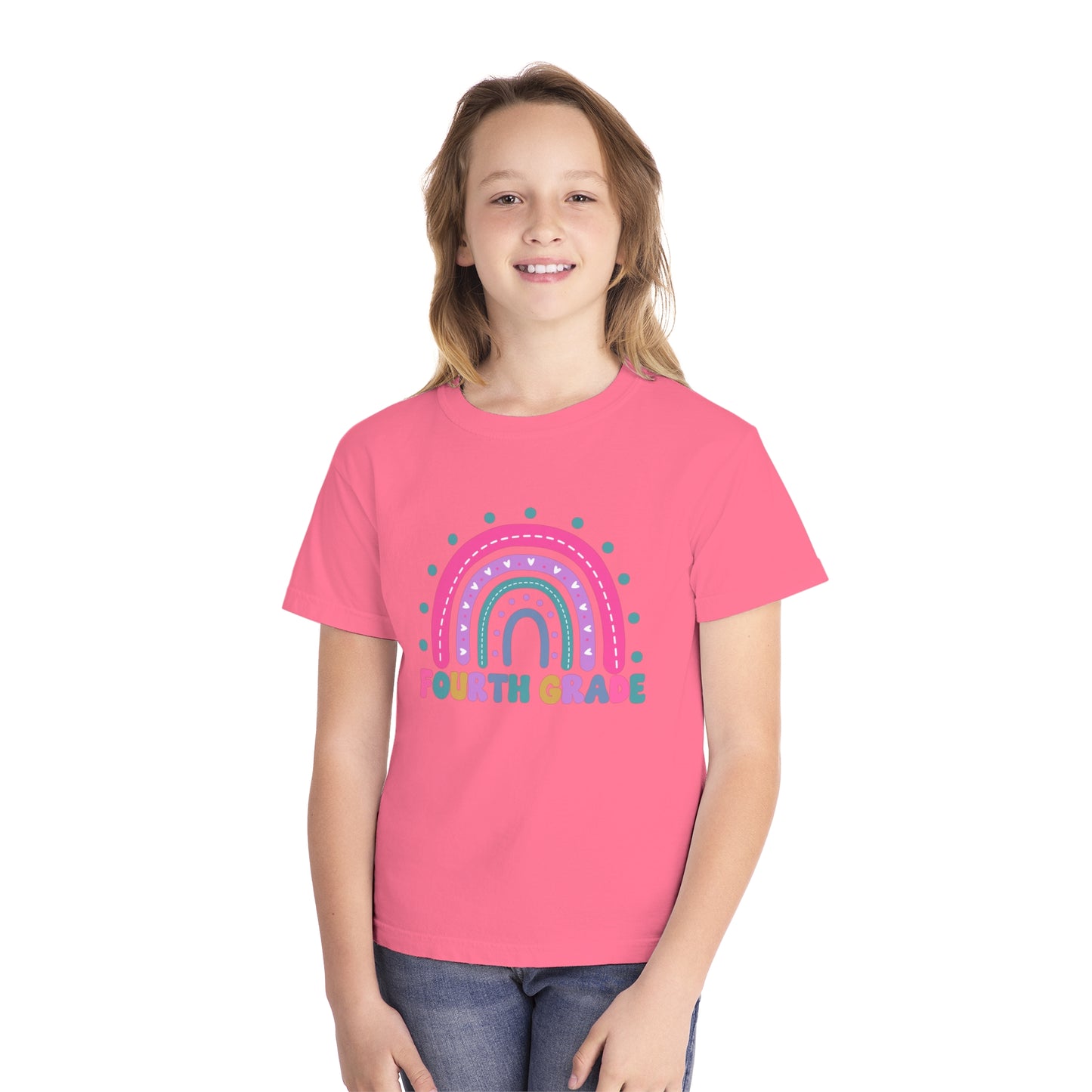 *Youth Personalized FOURTH Grade Rainbow Tee *8 Colors (XS-XL)