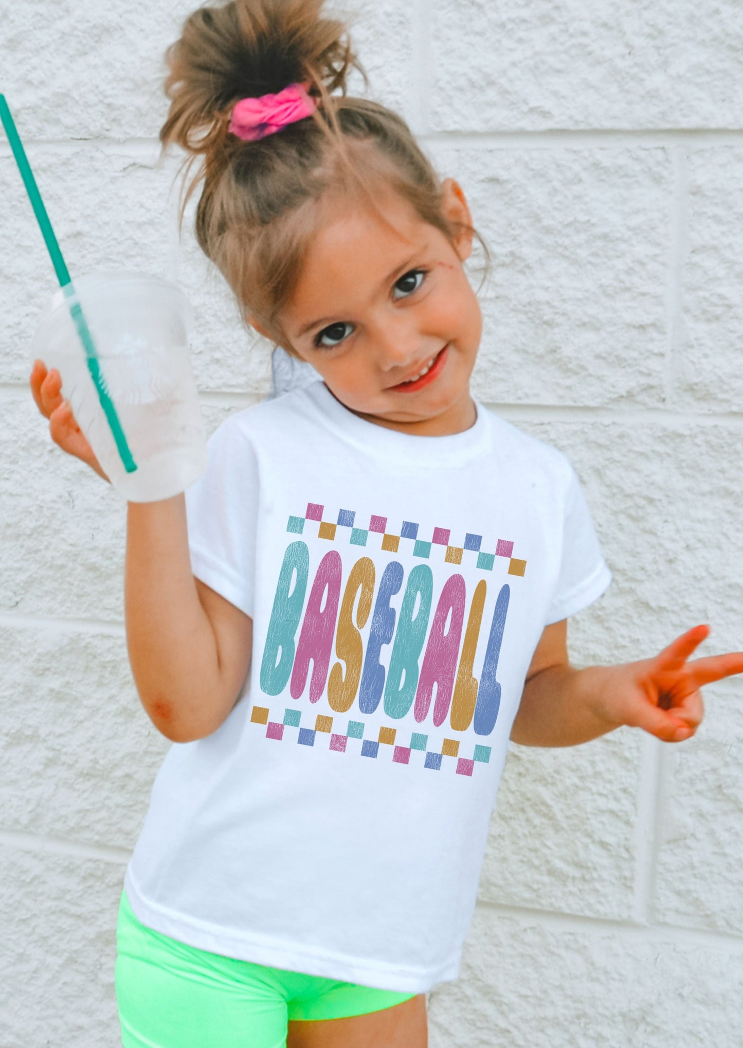 *Youth BASEBALL Checkered Tee *6 Colors (XS-XL)